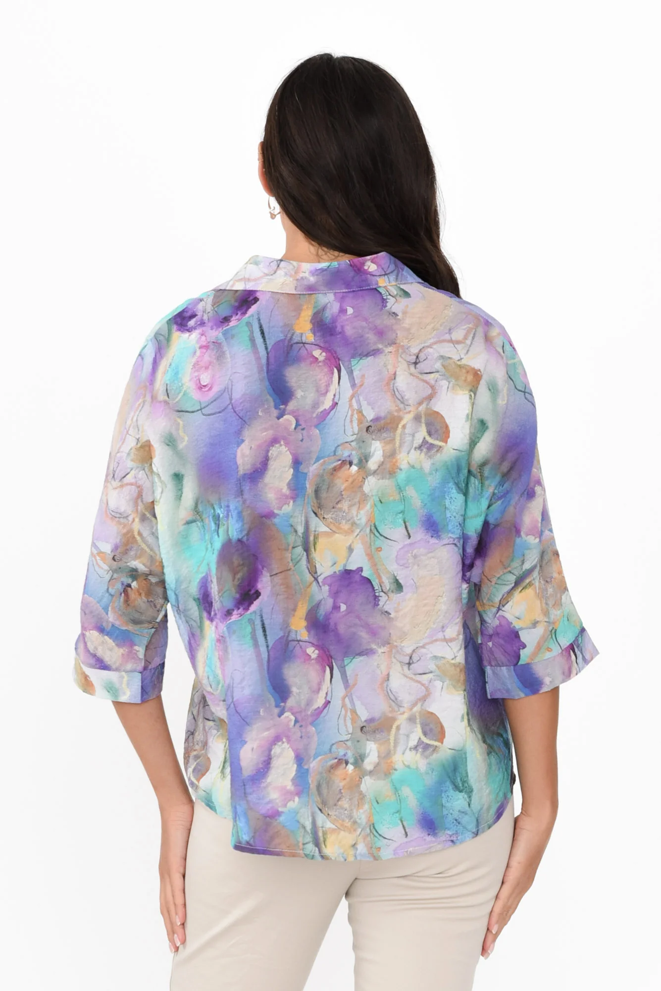 Specta Purple Abstract Cotton Linen Shirt