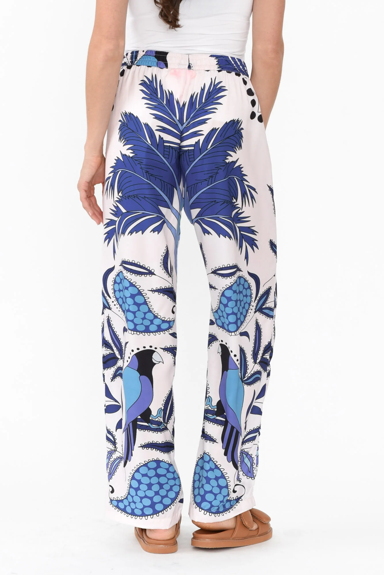 Sona Blue Tropical Wide Leg Pants