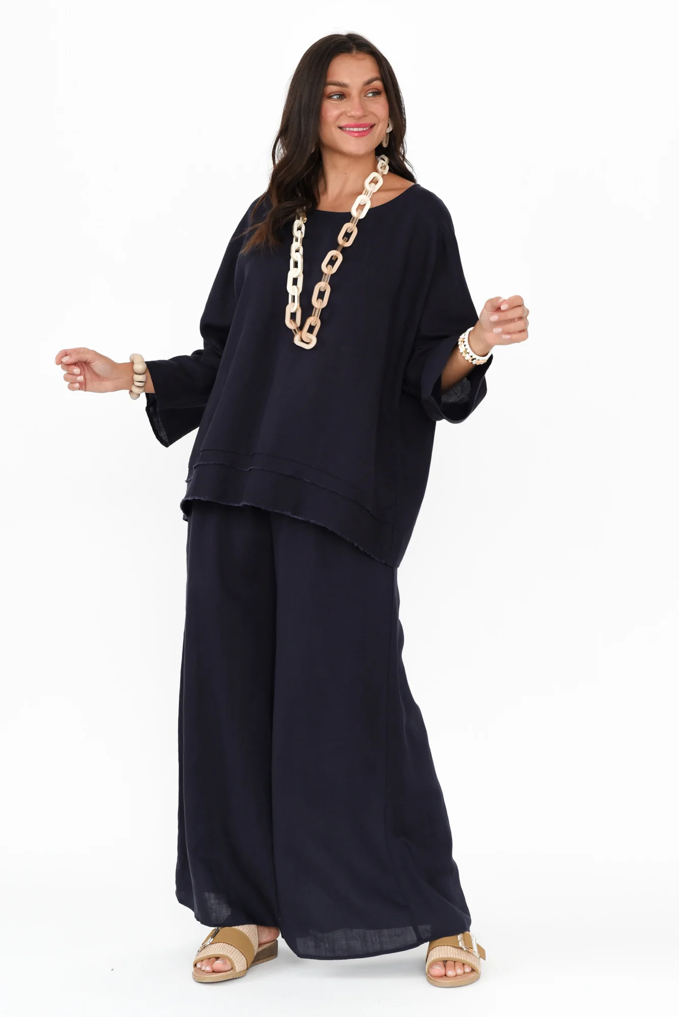 Johanna Navy Linen Blend Top