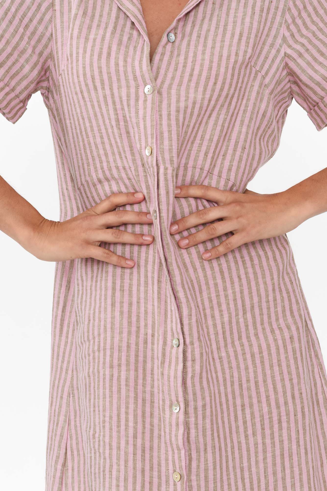 Aries Beige Stripe Linen Shirt Dress