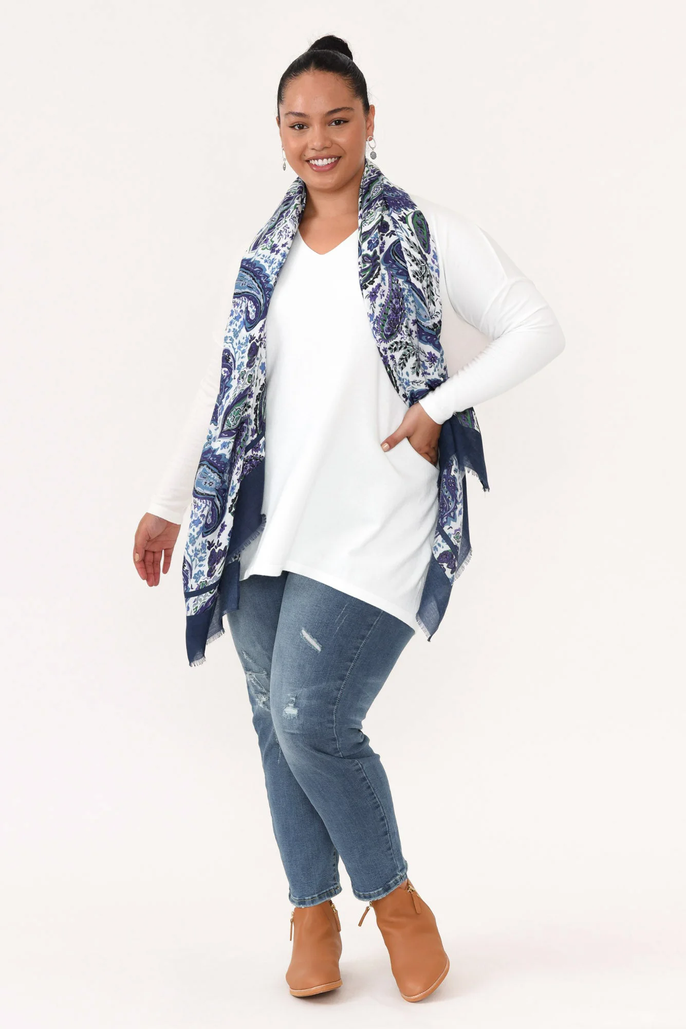 Piper White V Neck Knit Jumper