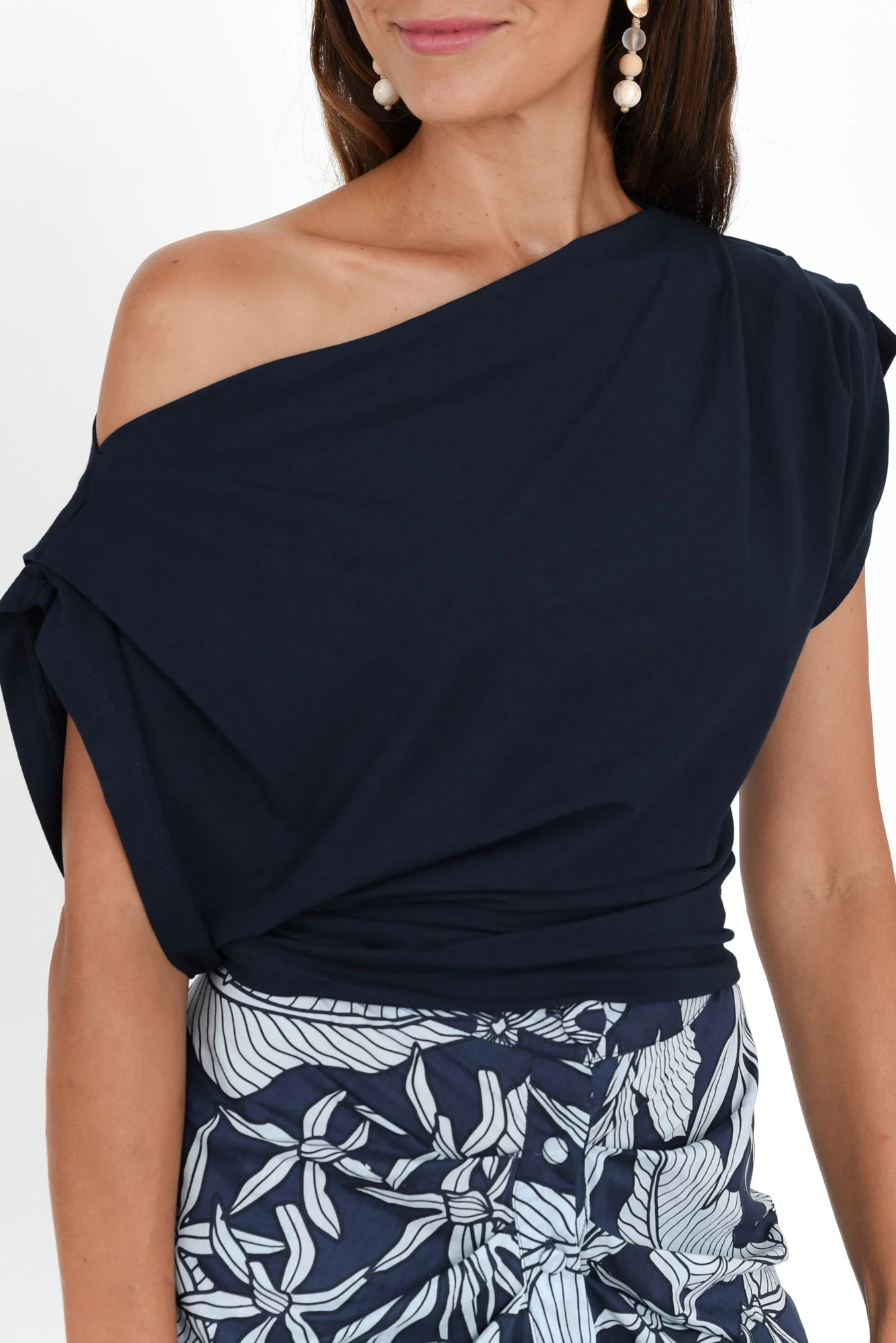 Ocher Navy Bamboo Off Shoulder Top