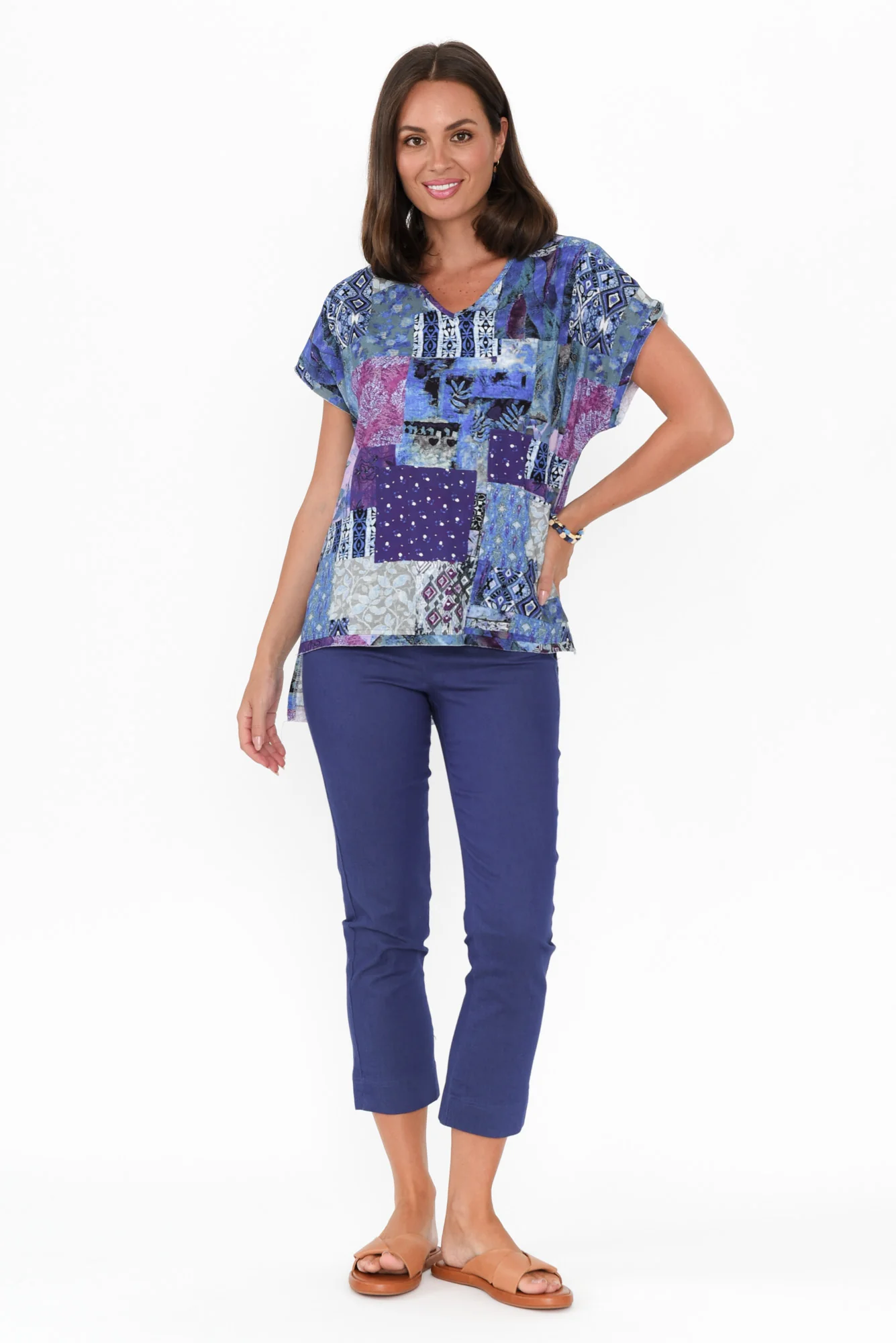 Monza Dark Blue Stretch 7/8 Pants