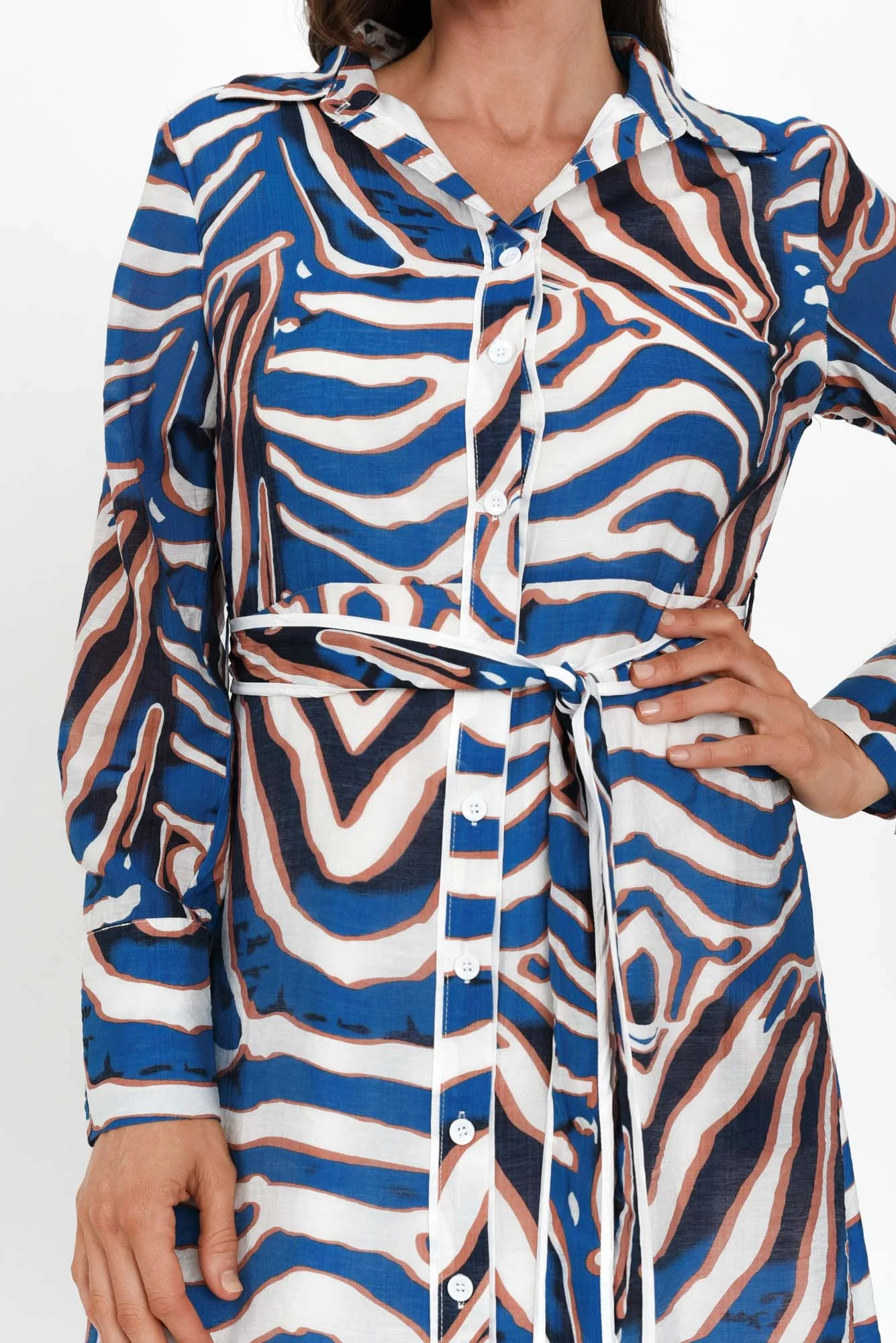 Ganya Blue Animal Cotton Blend Dress