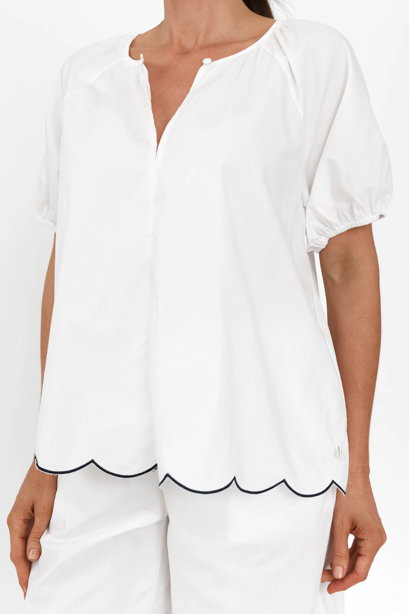 Celia White Cotton Pyjama Top