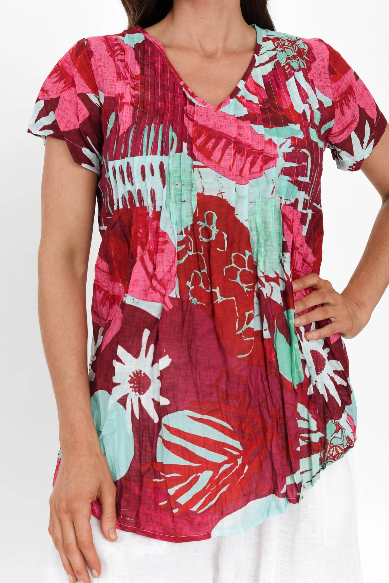 Fia Fuchsia Garden Crinkle Cotton Top