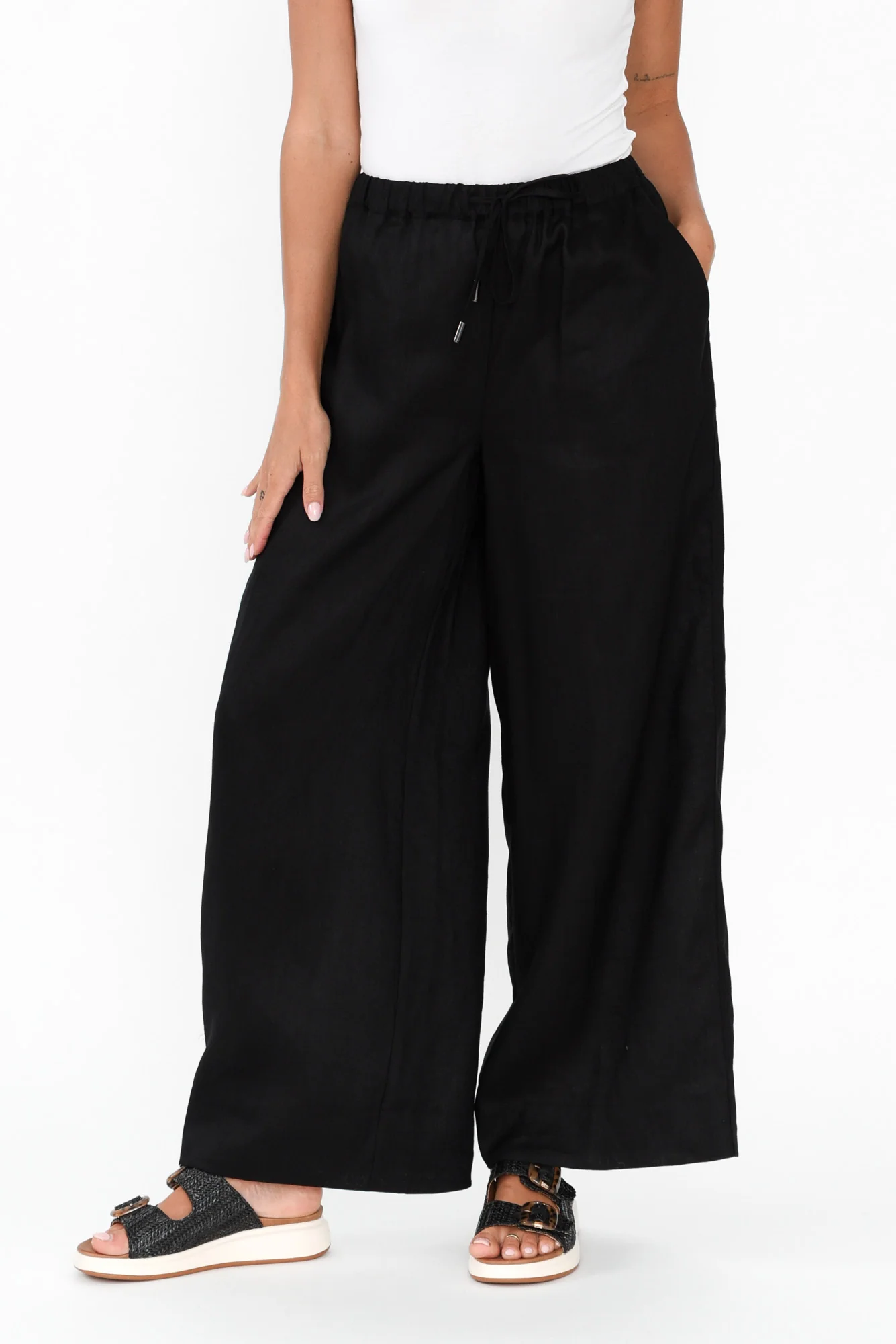 Jimmie Black Linen Tie Pants