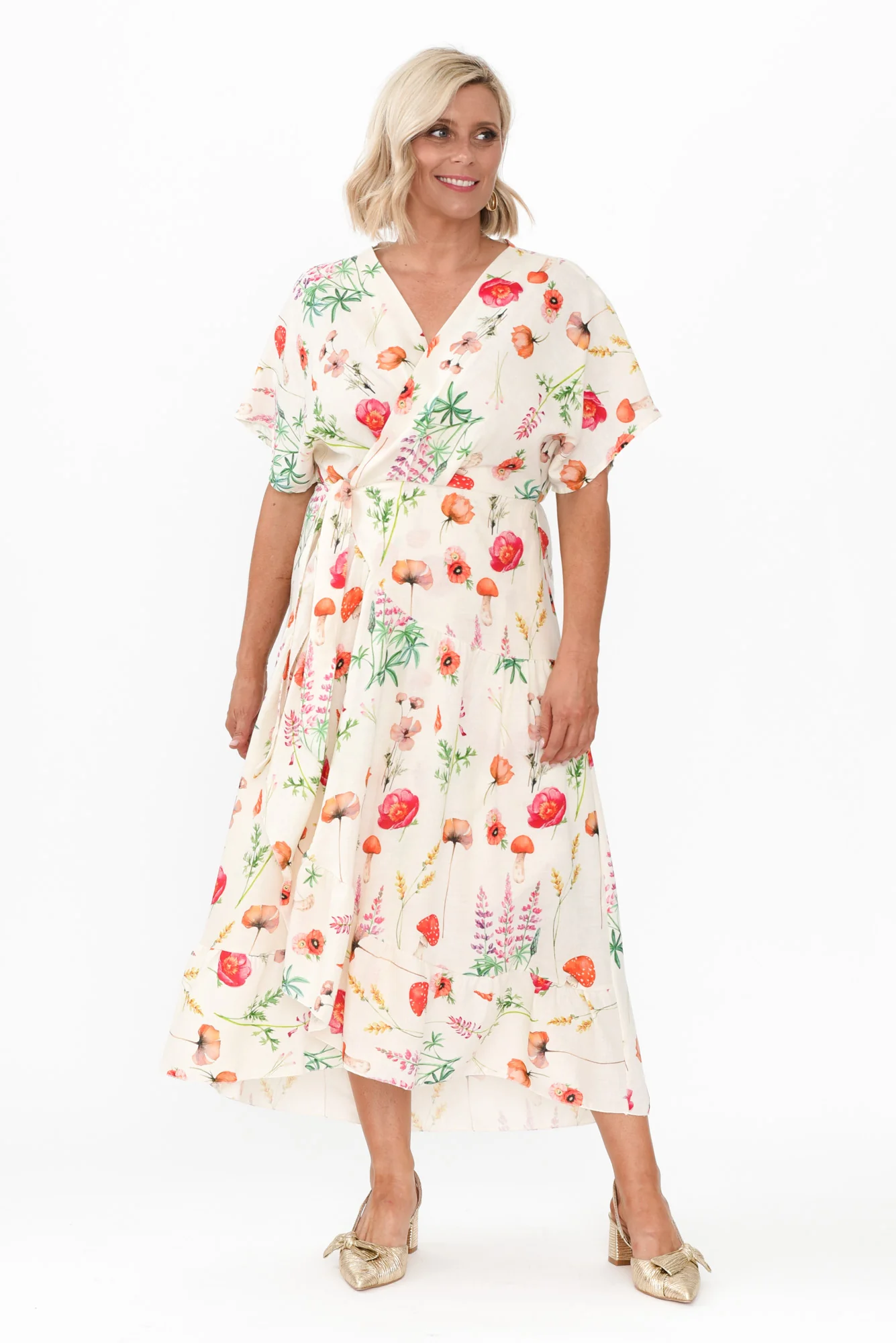 Luanne White Floral Linen Blend Dress