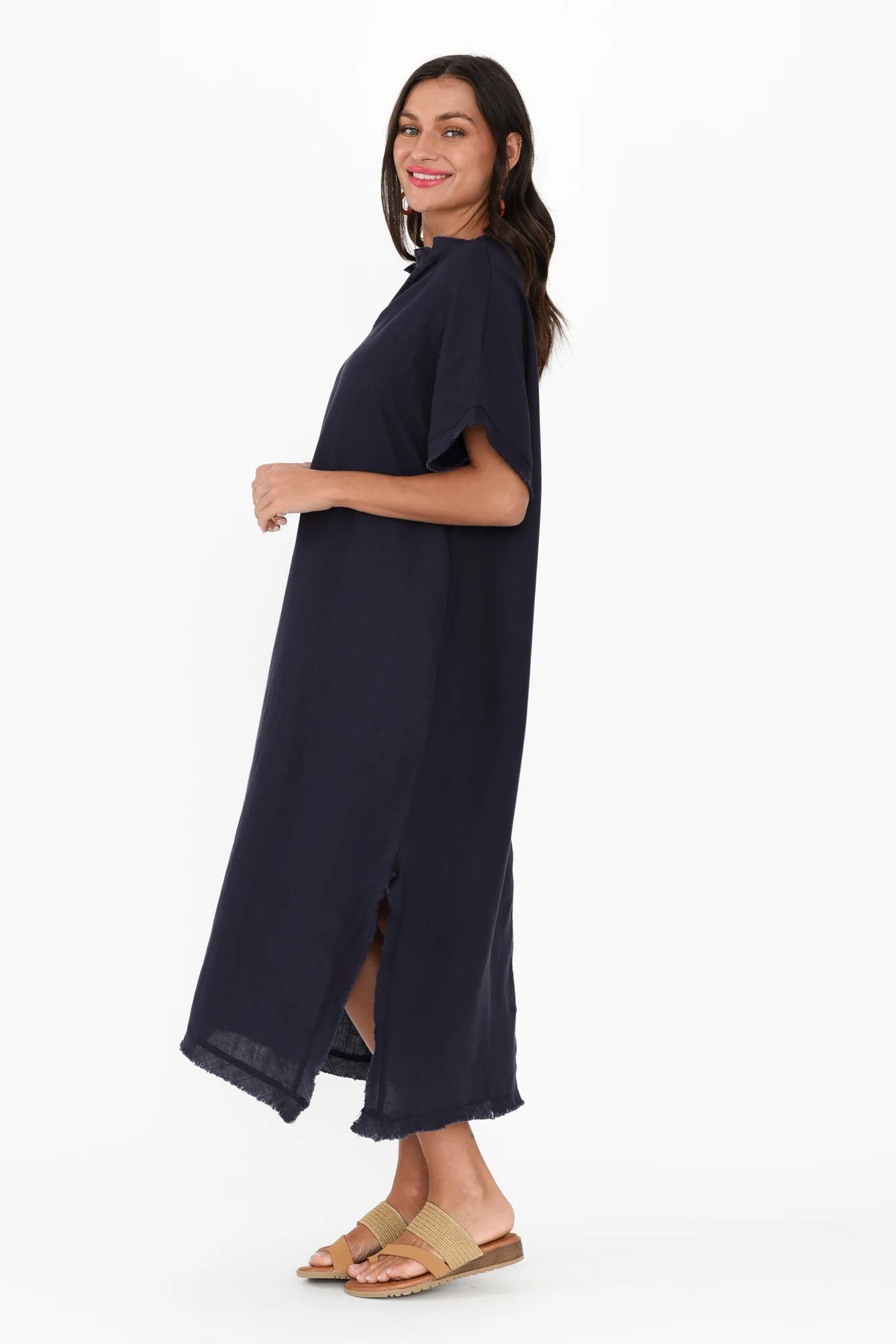 Darlene Navy Linen Blend Dress