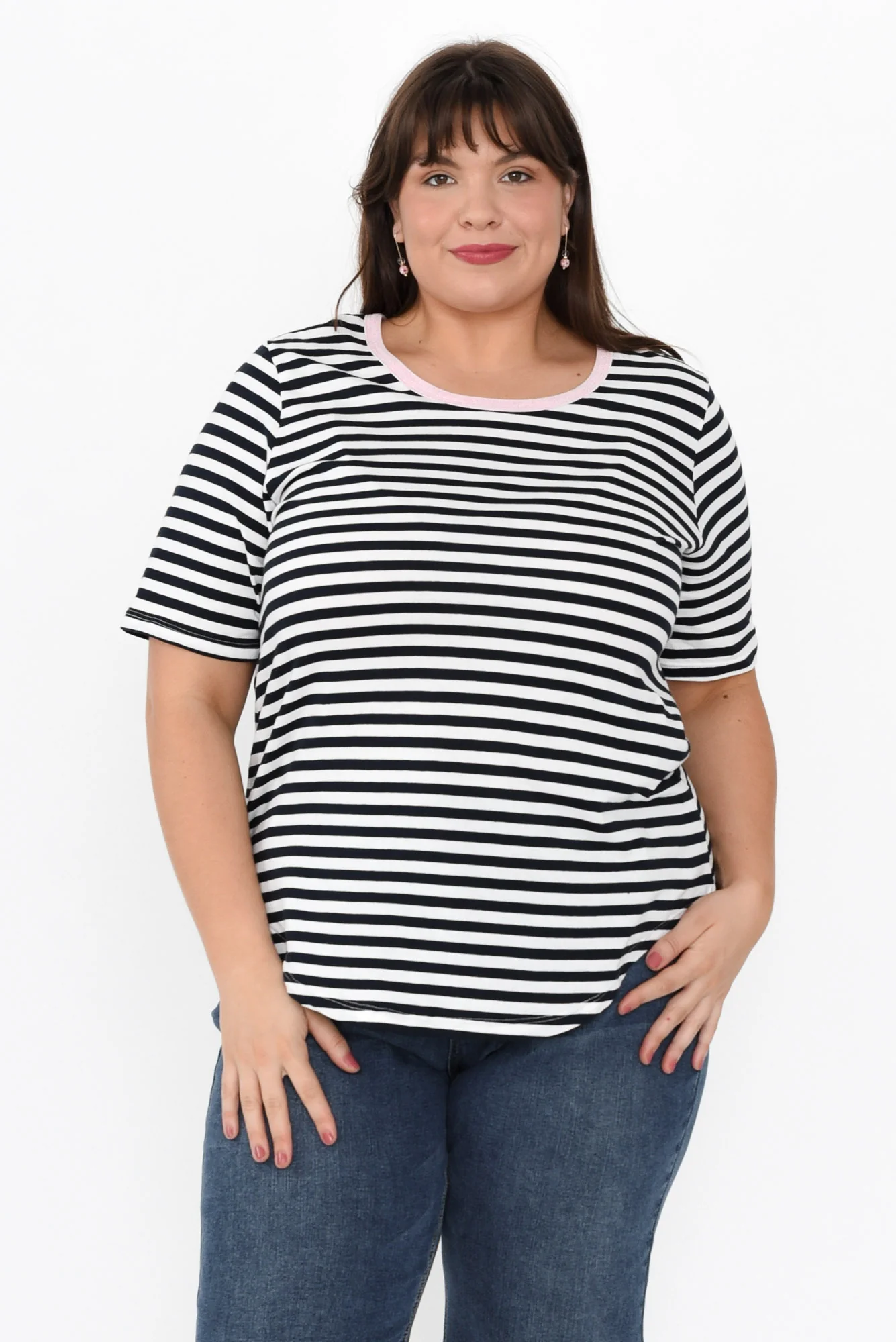 Ariana Navy Contrast Cotton Tee