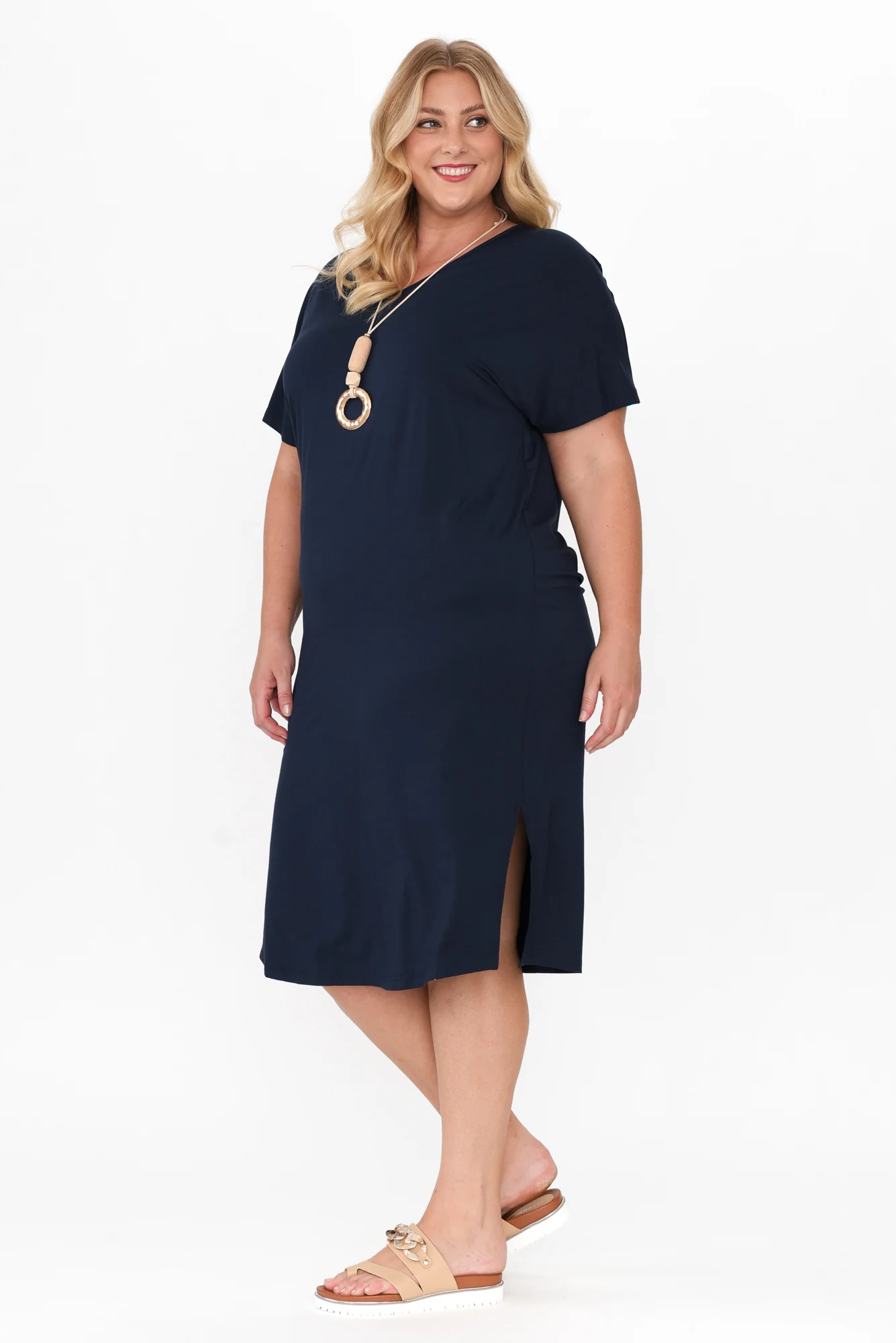 Dennis Navy Bamboo V Neck Dress