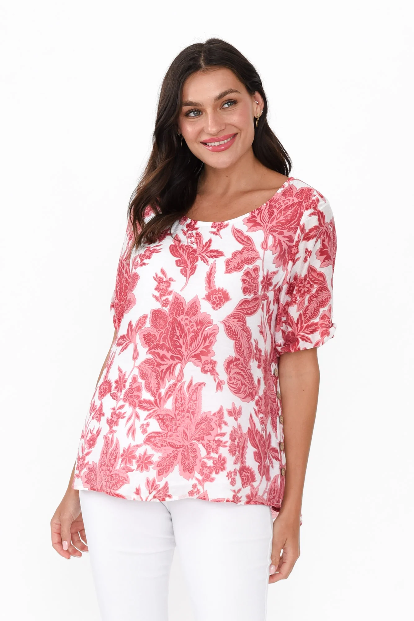 Perry Red Floral Button Top