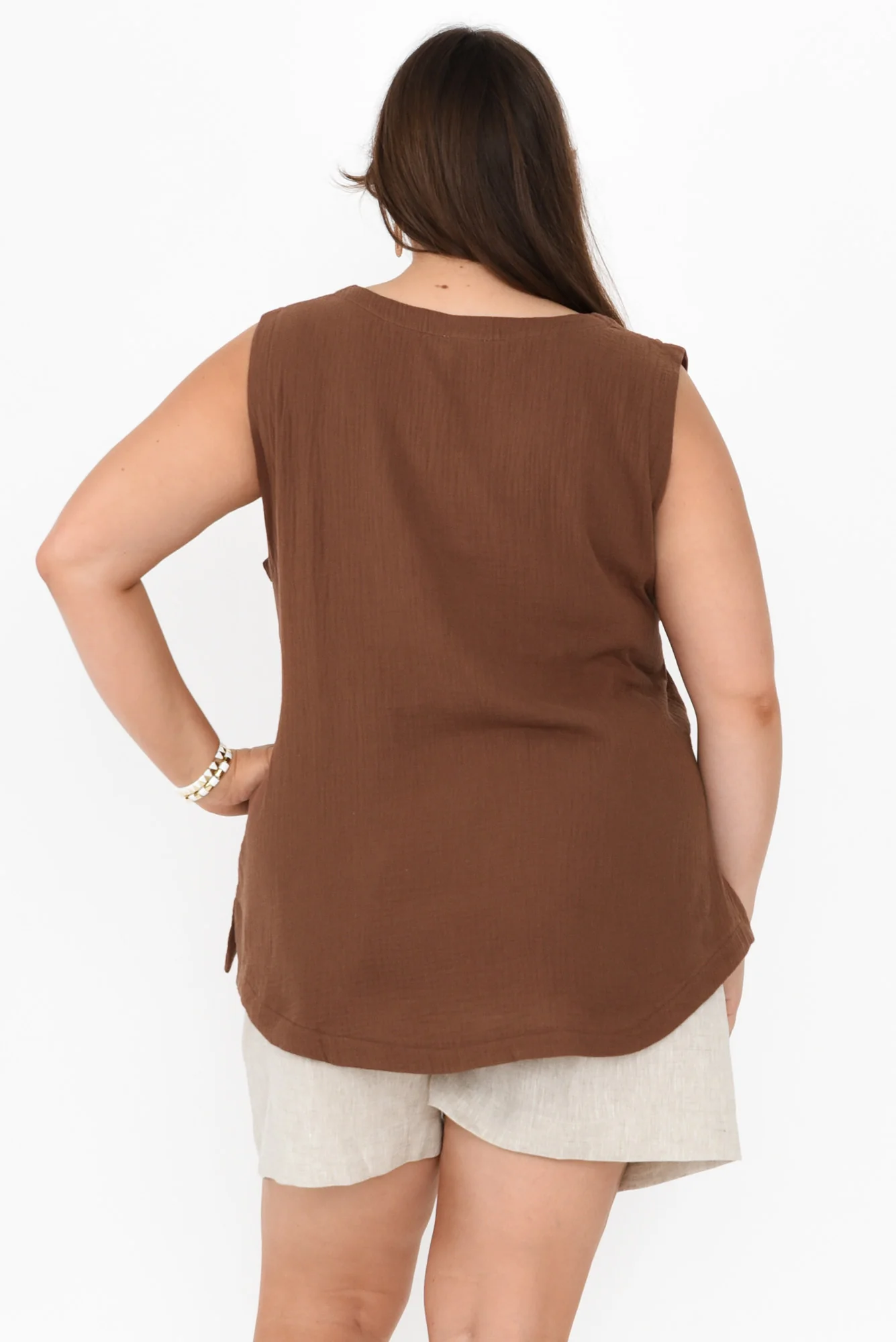 Reuben Mocha Cotton Cheesecloth Tank