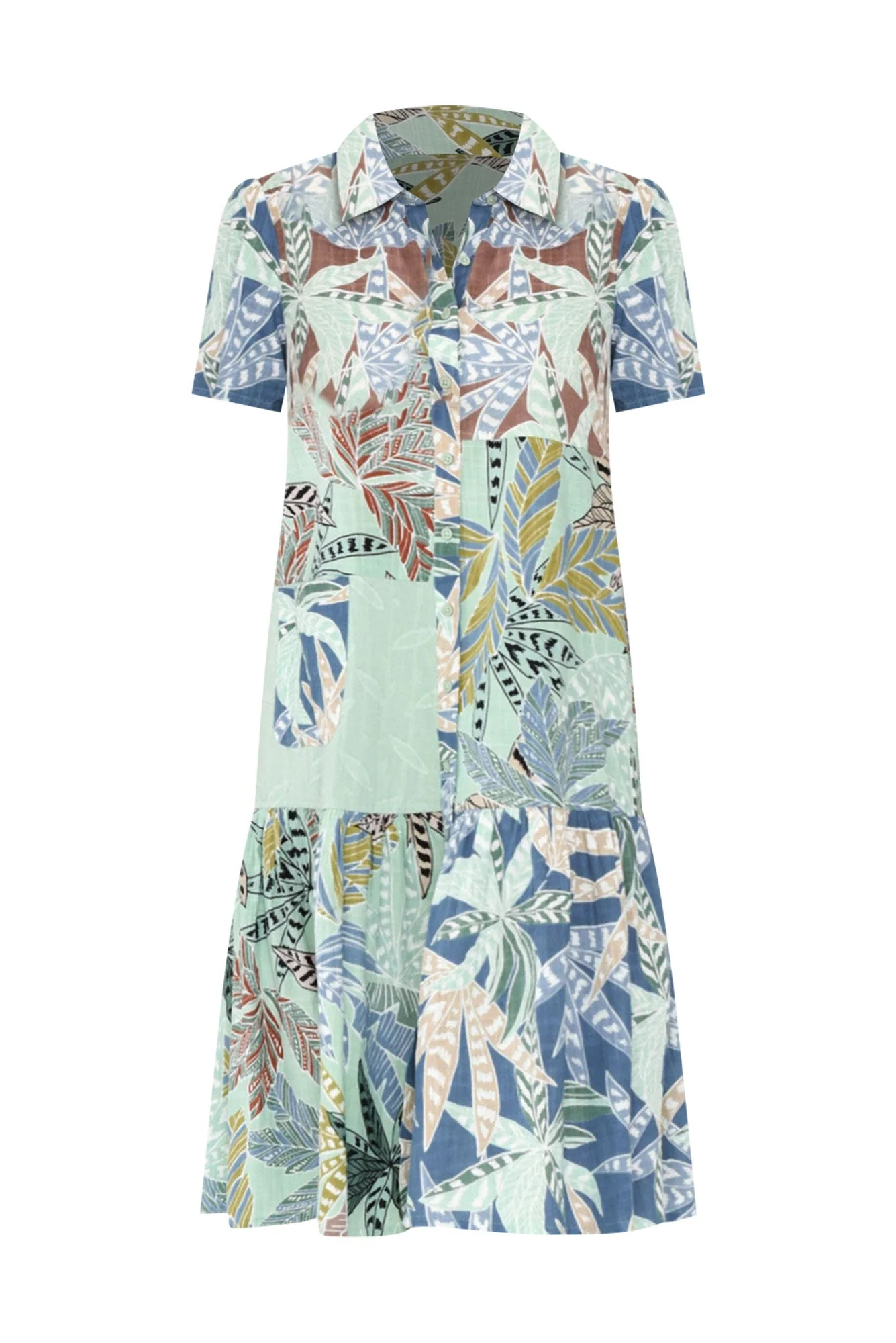 Fitzroy Green Leaf Cotton Collared Dress