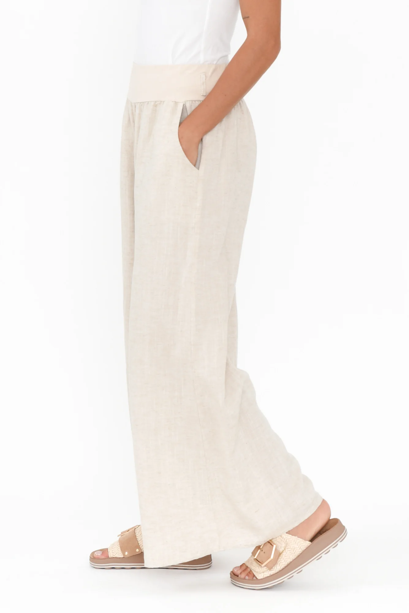 Emeline Beige Linen Blend Pants