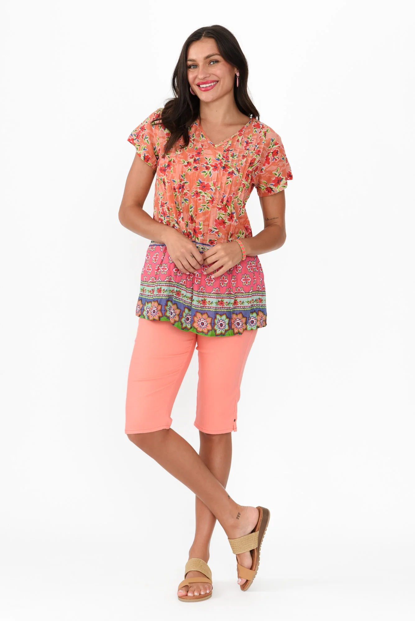 Fia Blush Floral Crinkle Cotton Top