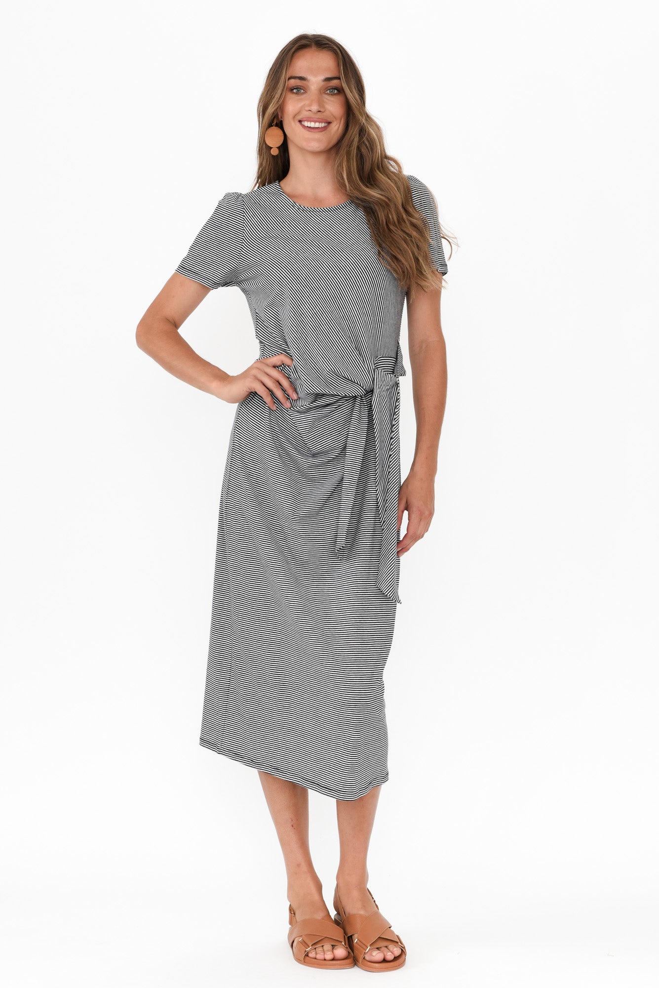 Kitt Black Stripe Cotton Stretch Tie Dress