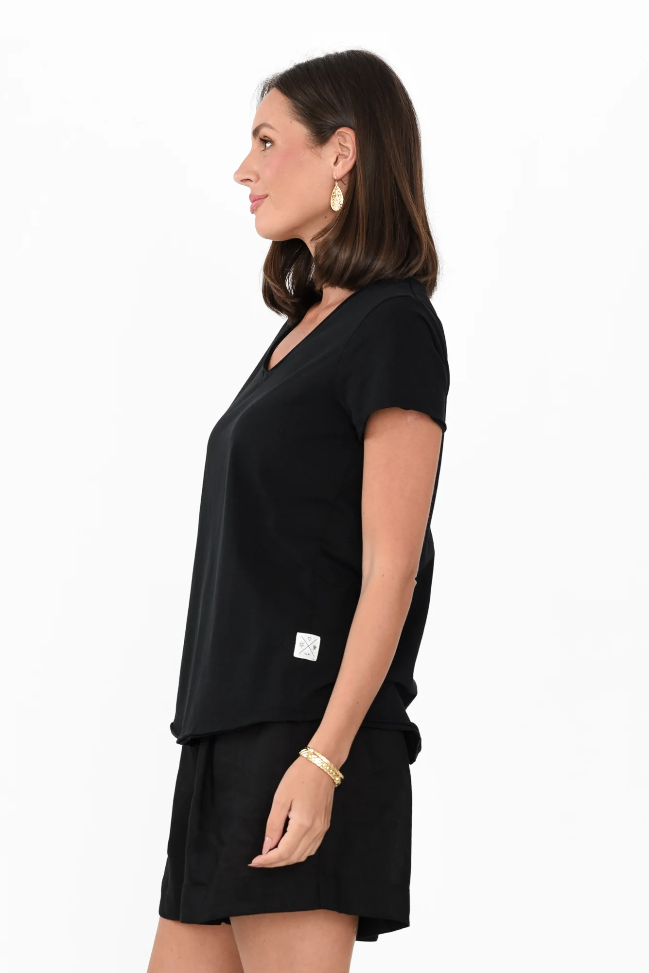 Maggie Black Cotton Vee Tee