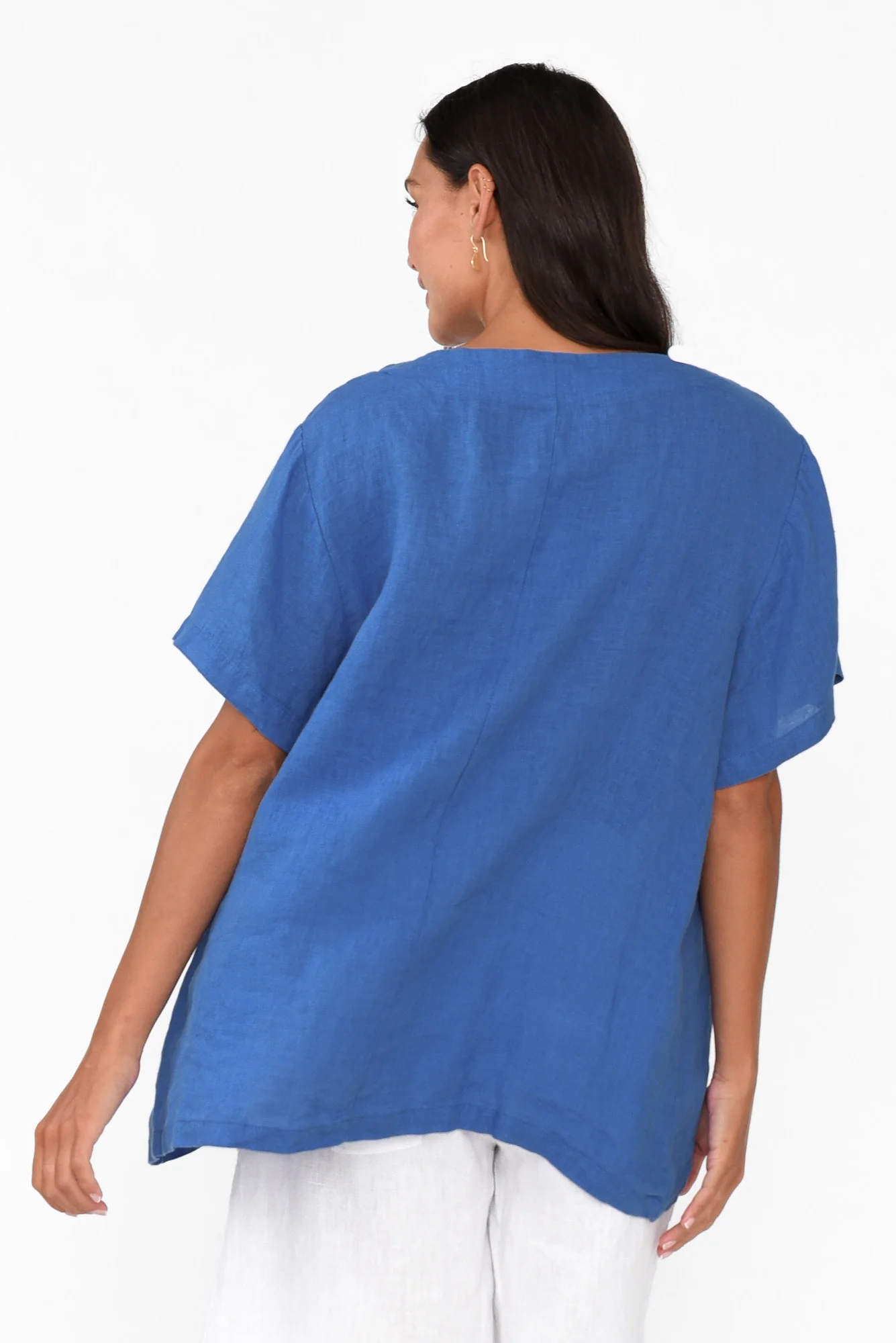 Micah Cobalt Linen Scoop Neck Top