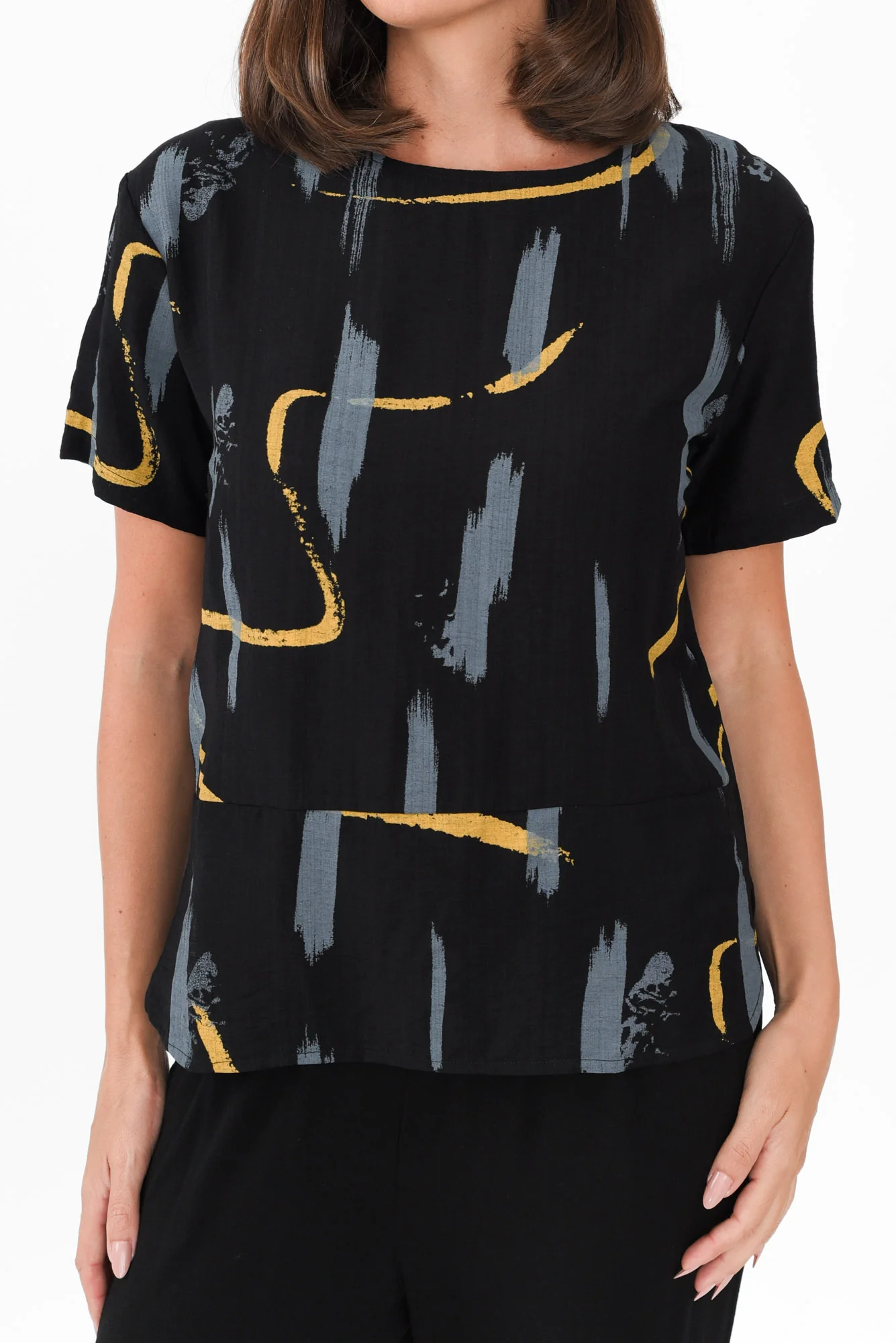 Marion Black Dash Cotton Blend Top