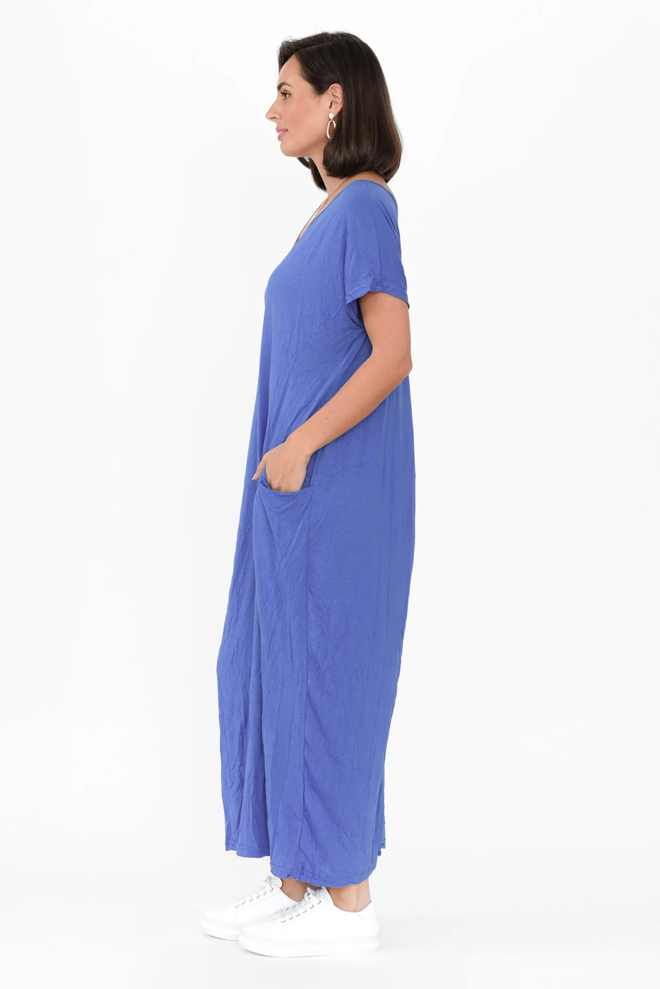 Travel Cobalt Crinkle Cotton Maxi Dress