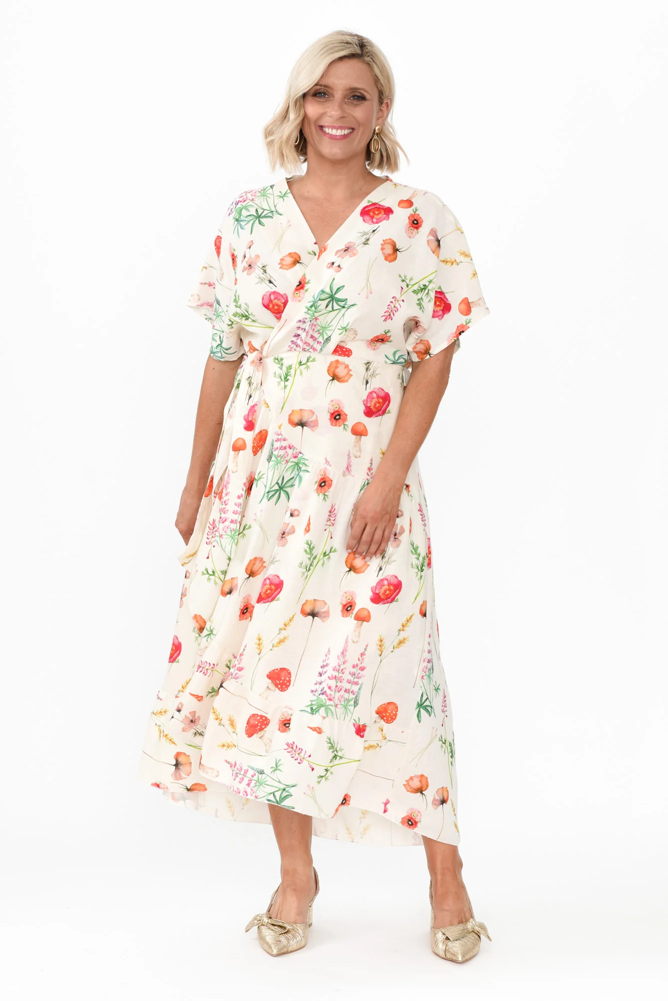 Luanne White Floral Linen Blend Dress