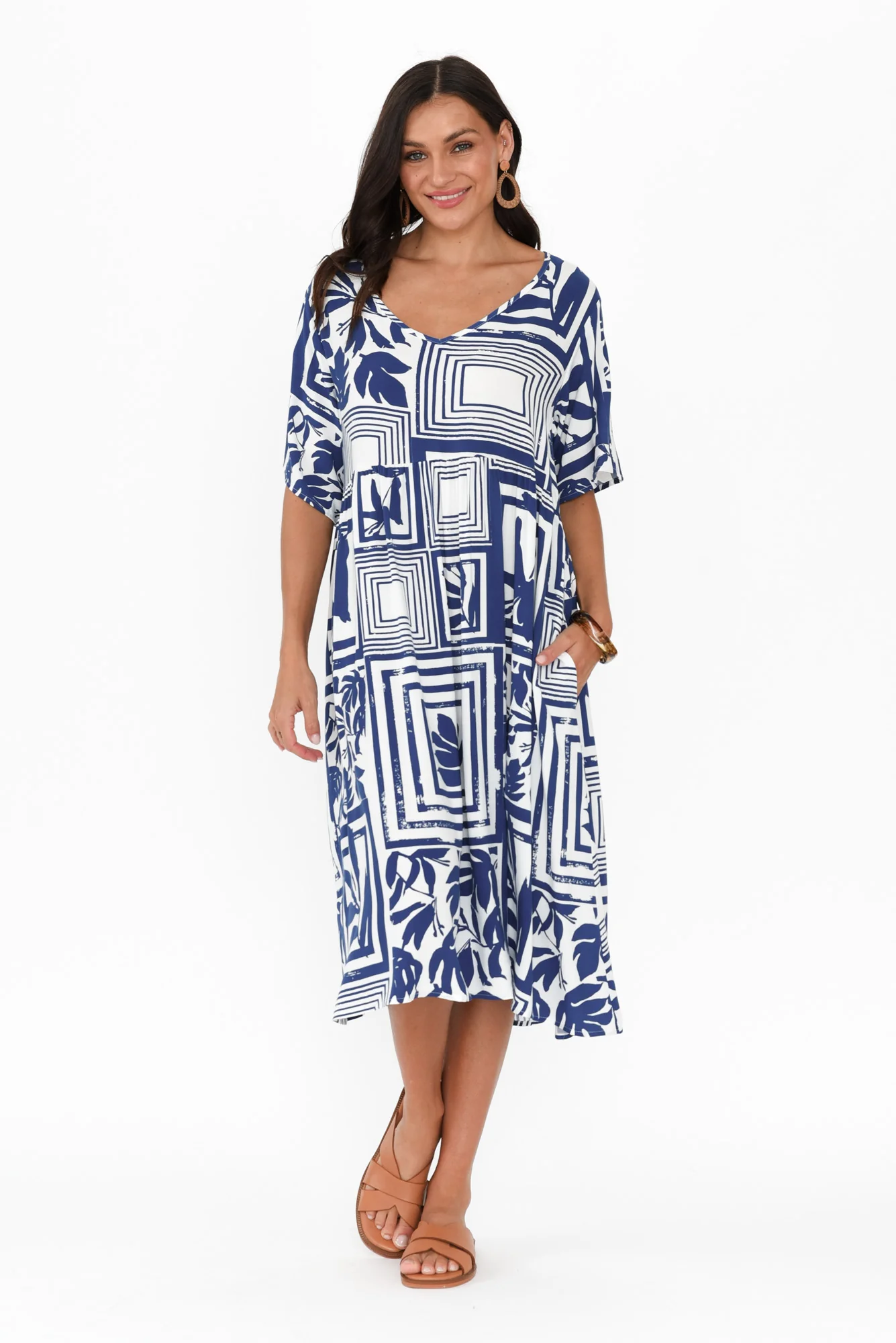 Sharlene Blue Tile Midi Dress