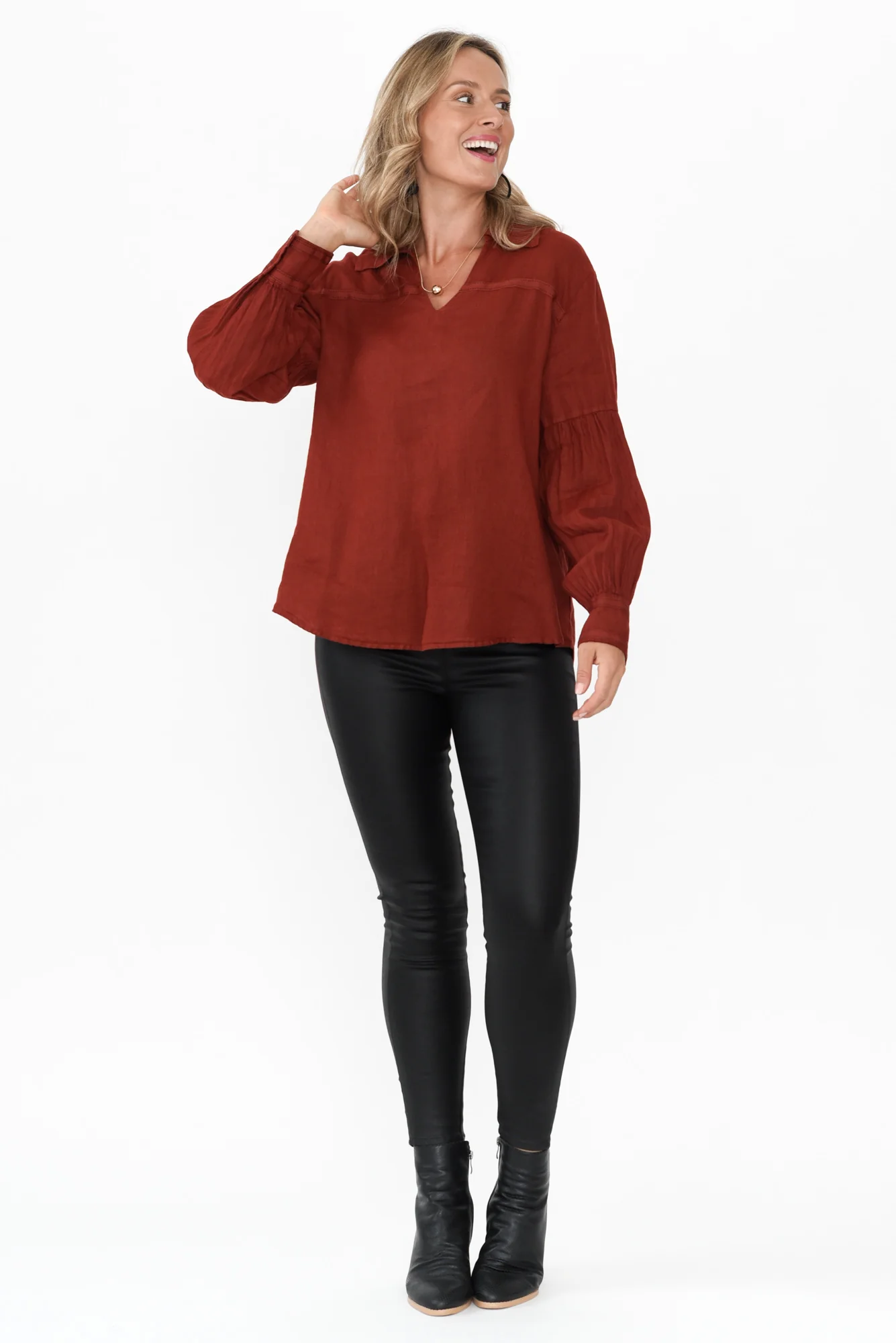 Milicent Maroon Linen Collared Shirt