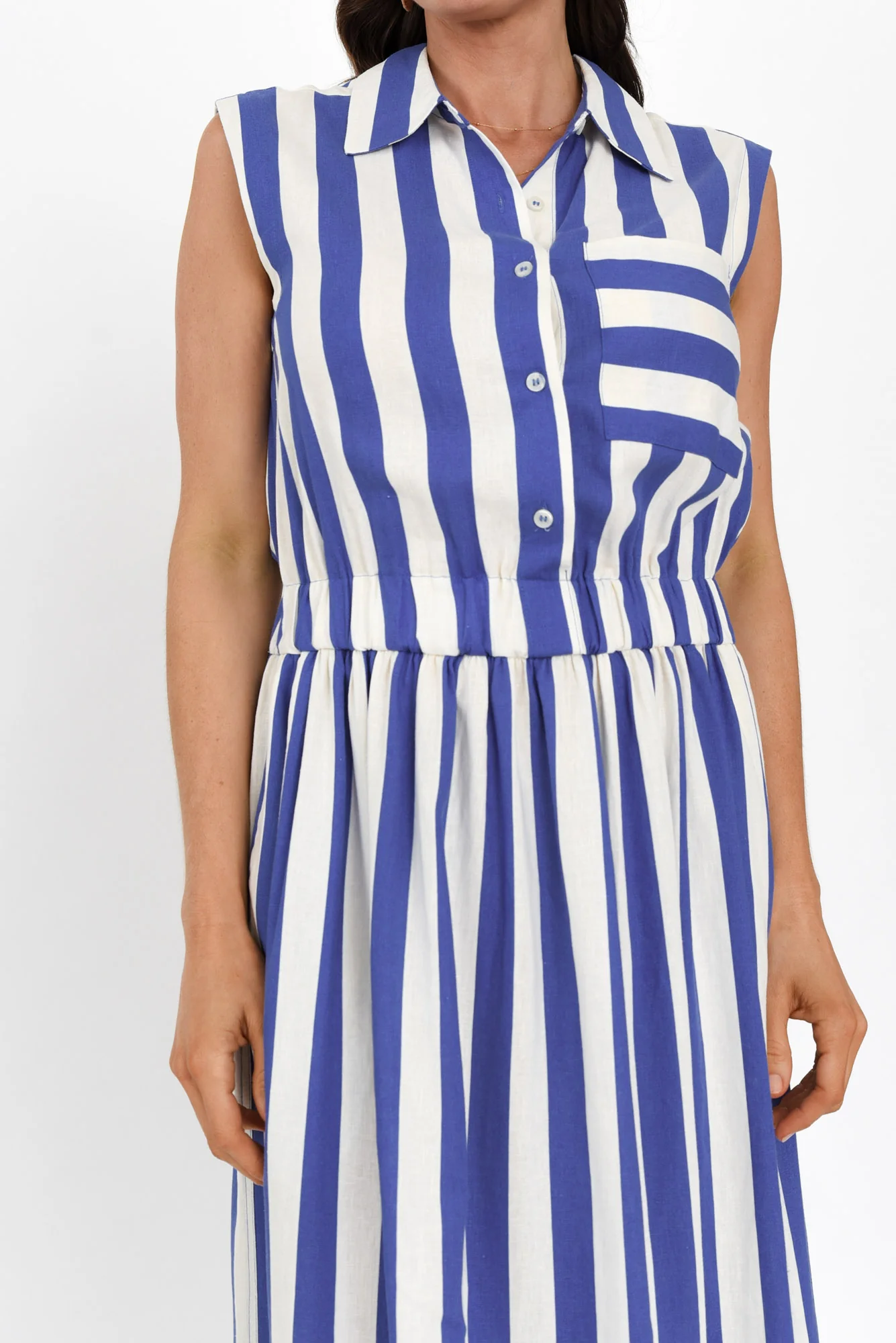 Palermo Blue Stripe Linen Blend Dress