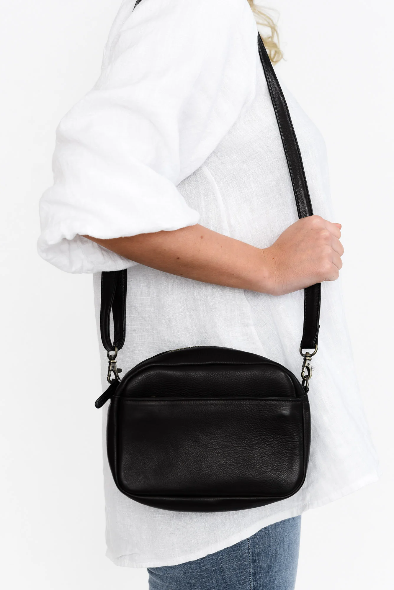 Mallie Black Leather Crossbody Bag