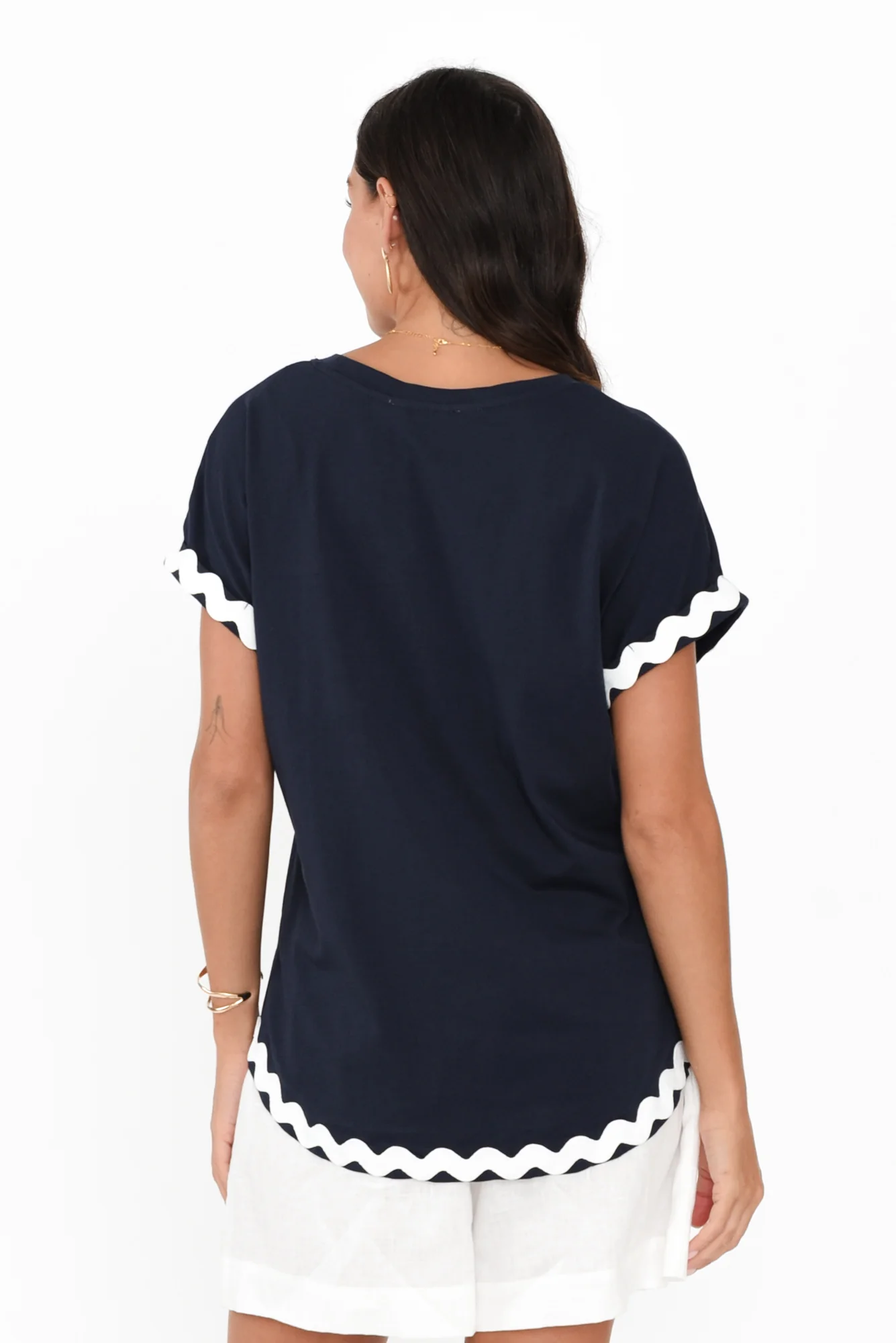 Sunny Navy Ric Rac Cotton Tee