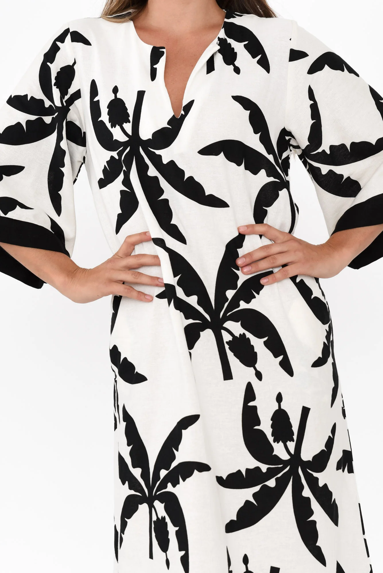 Tessie Black Tropical Linen Kaftan