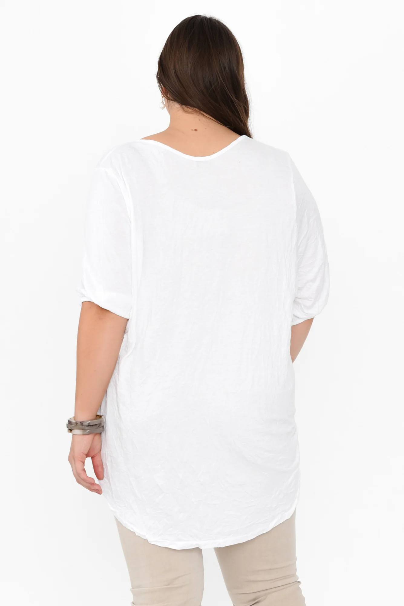 Agnes White Crinkle Cotton Hi Lo Top