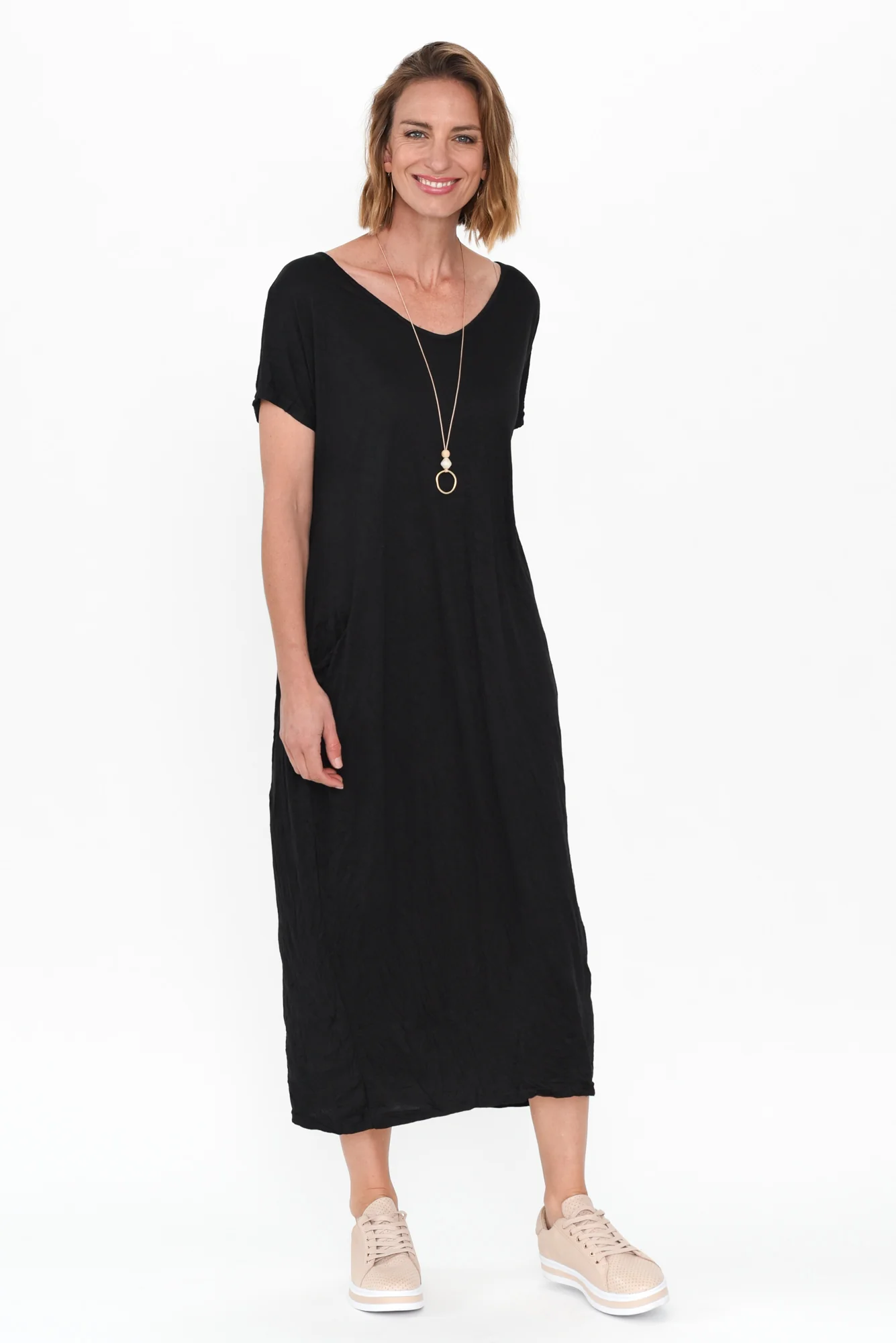 Travel Black Crinkle Cotton Maxi Dress
