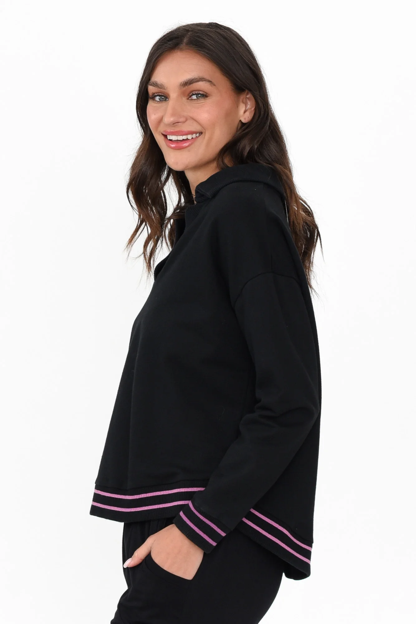 Katra Black Trim Cotton Blend Top