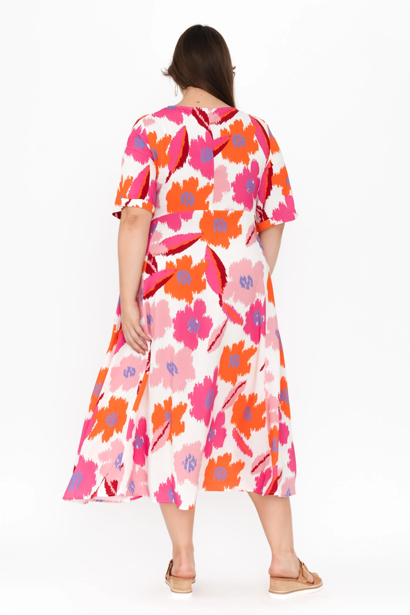 Zaelia Pink Abstract Floral Crescent Dress