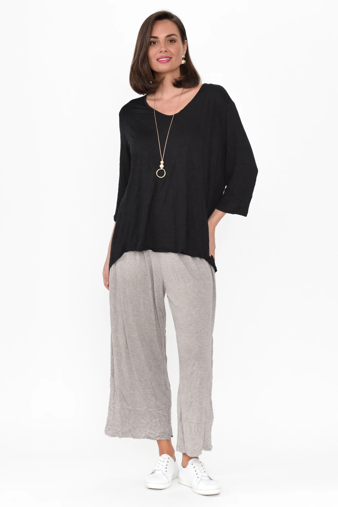 Julita Black Crinkle Cotton Top