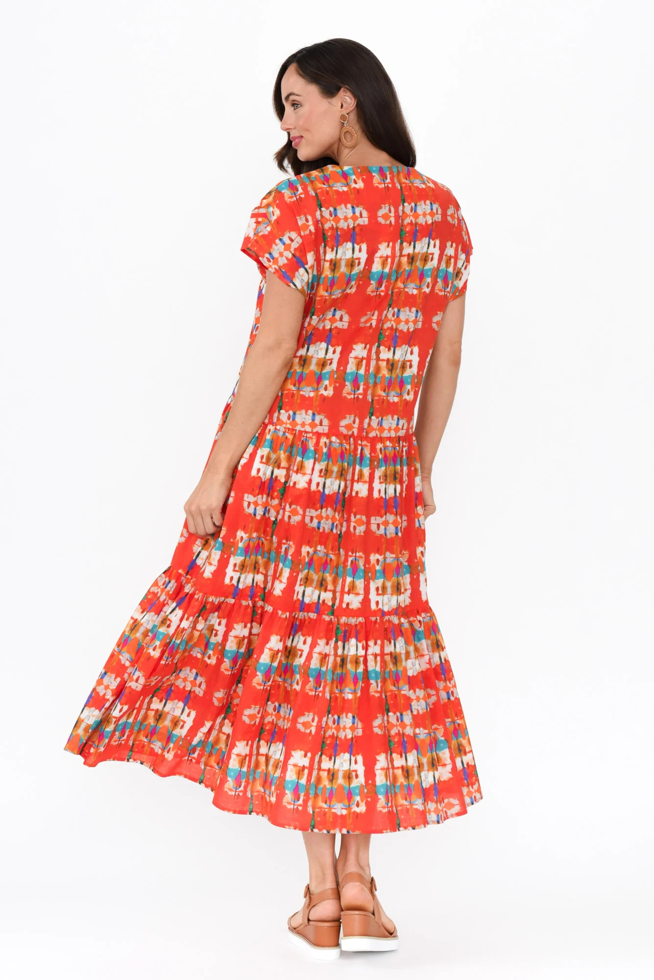 Zaphyra Orange Abstract Crinkle Cotton Dress
