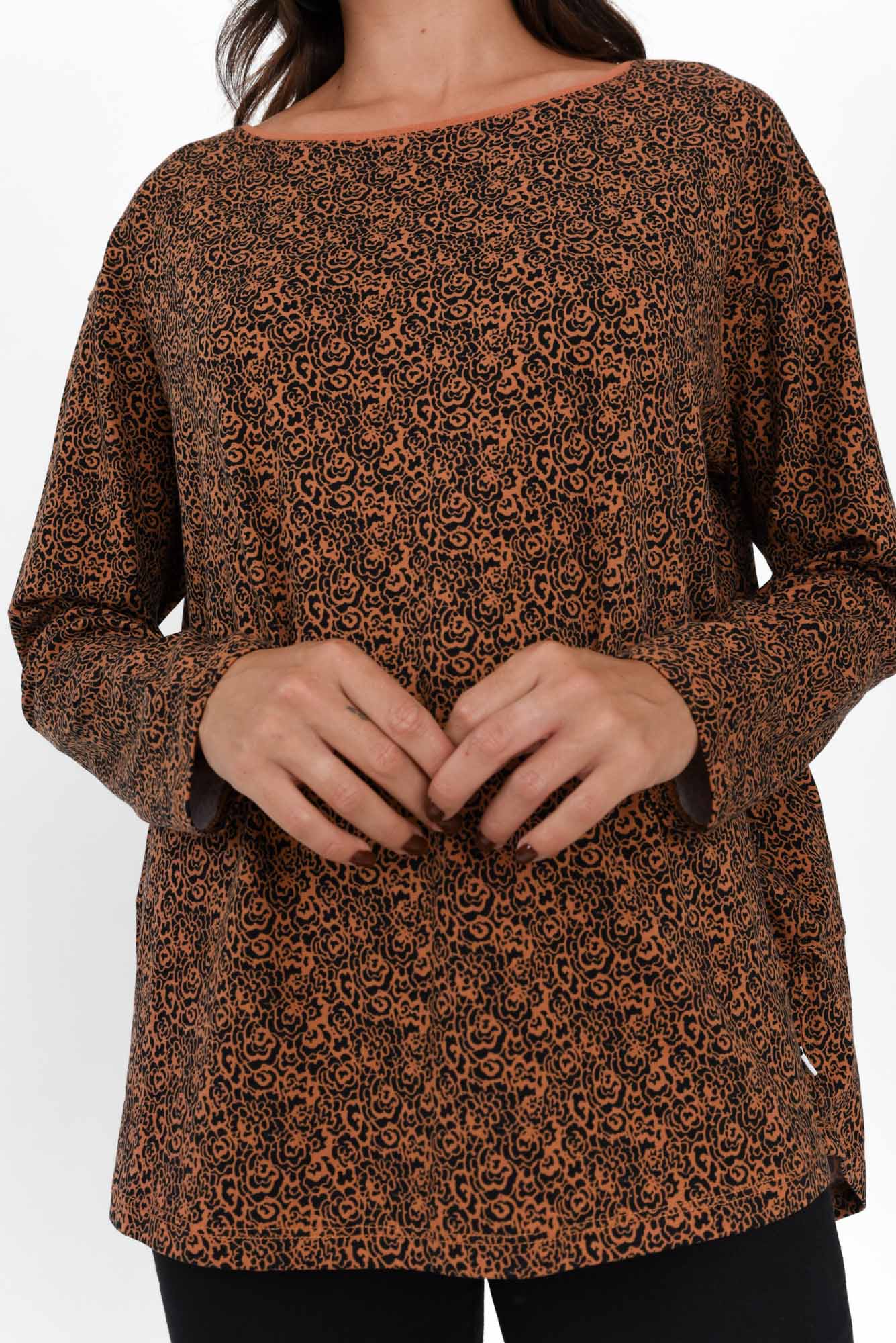 Moya Rust Abstract Cotton Hi Lo Top