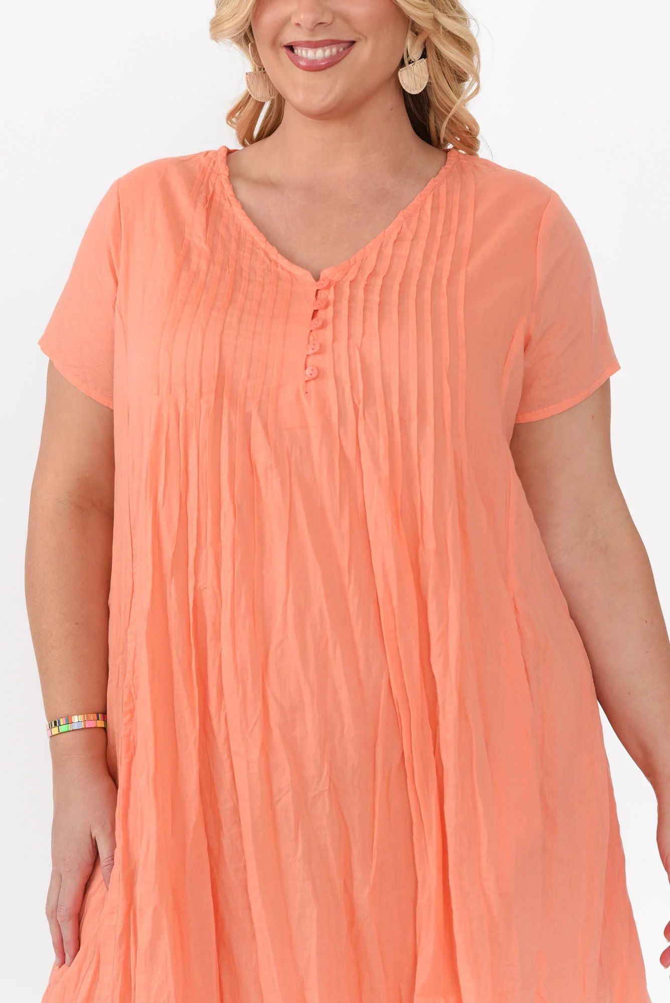 Sabina Peach Crinkle Cotton Dress