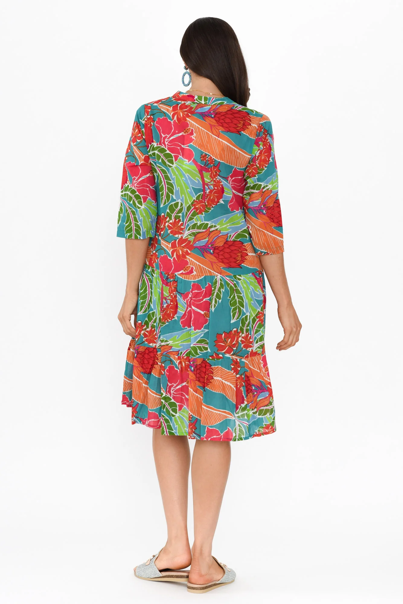 Larissa Emerald Tropical Cotton Pleated Dress