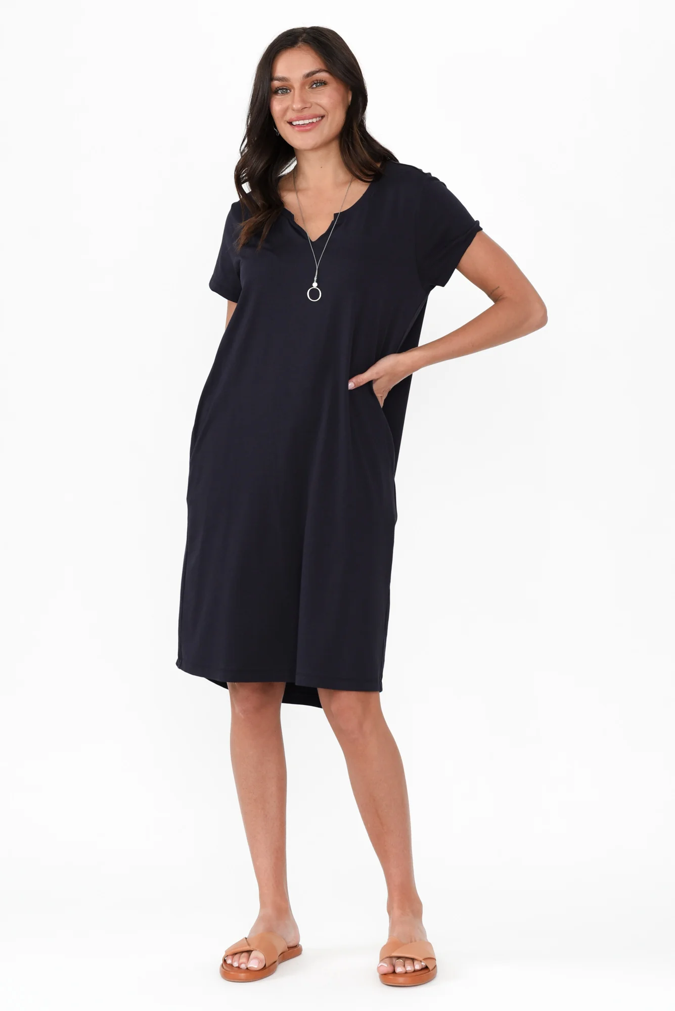 Mandy Navy Cotton Tee Dress