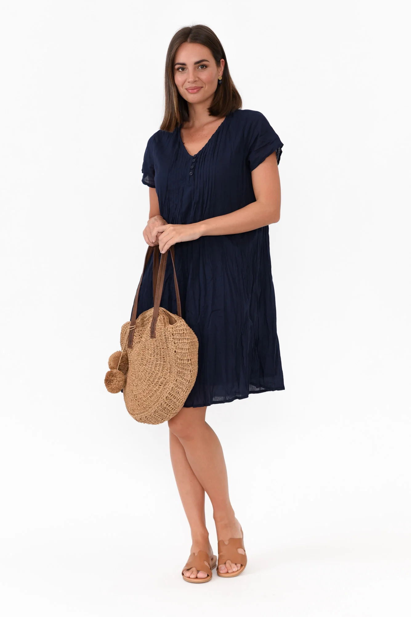 Sabina Navy Crinkle Cotton Dress