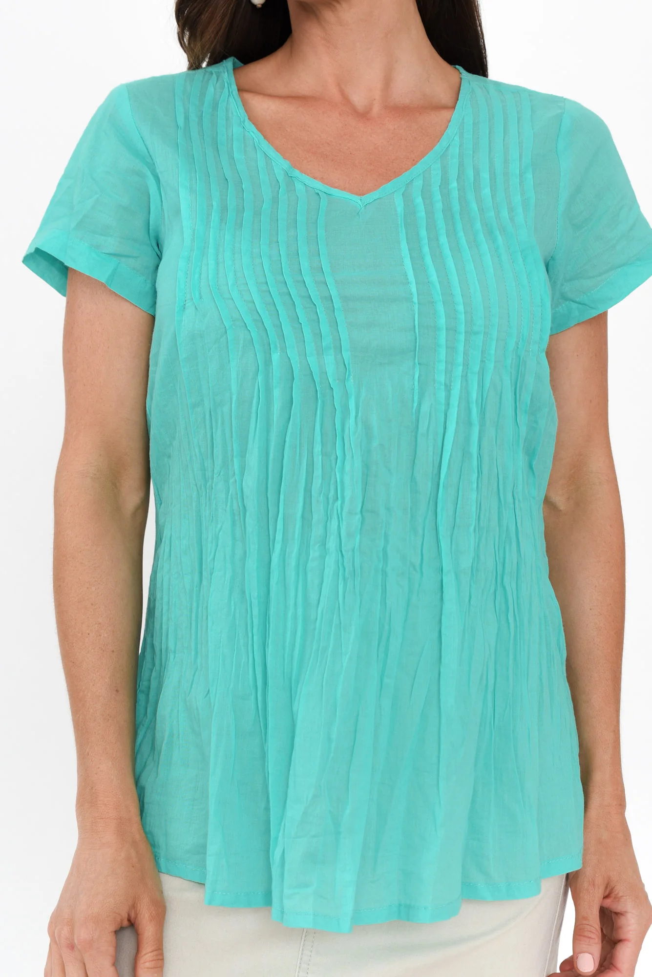 Fia Ice Blue Crinkle Cotton Top