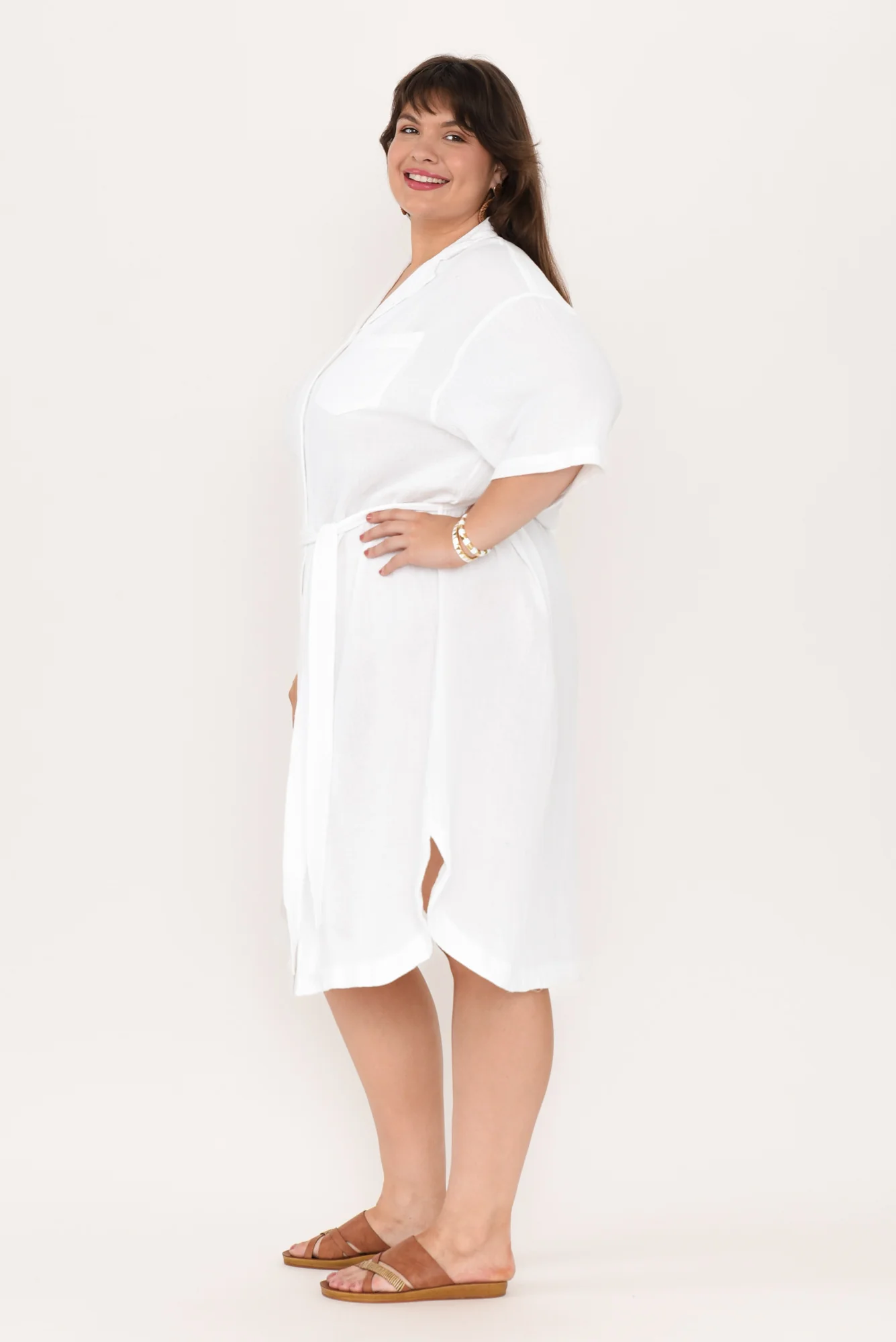 Tahiti White Cotton Cheesecloth Tie Dress