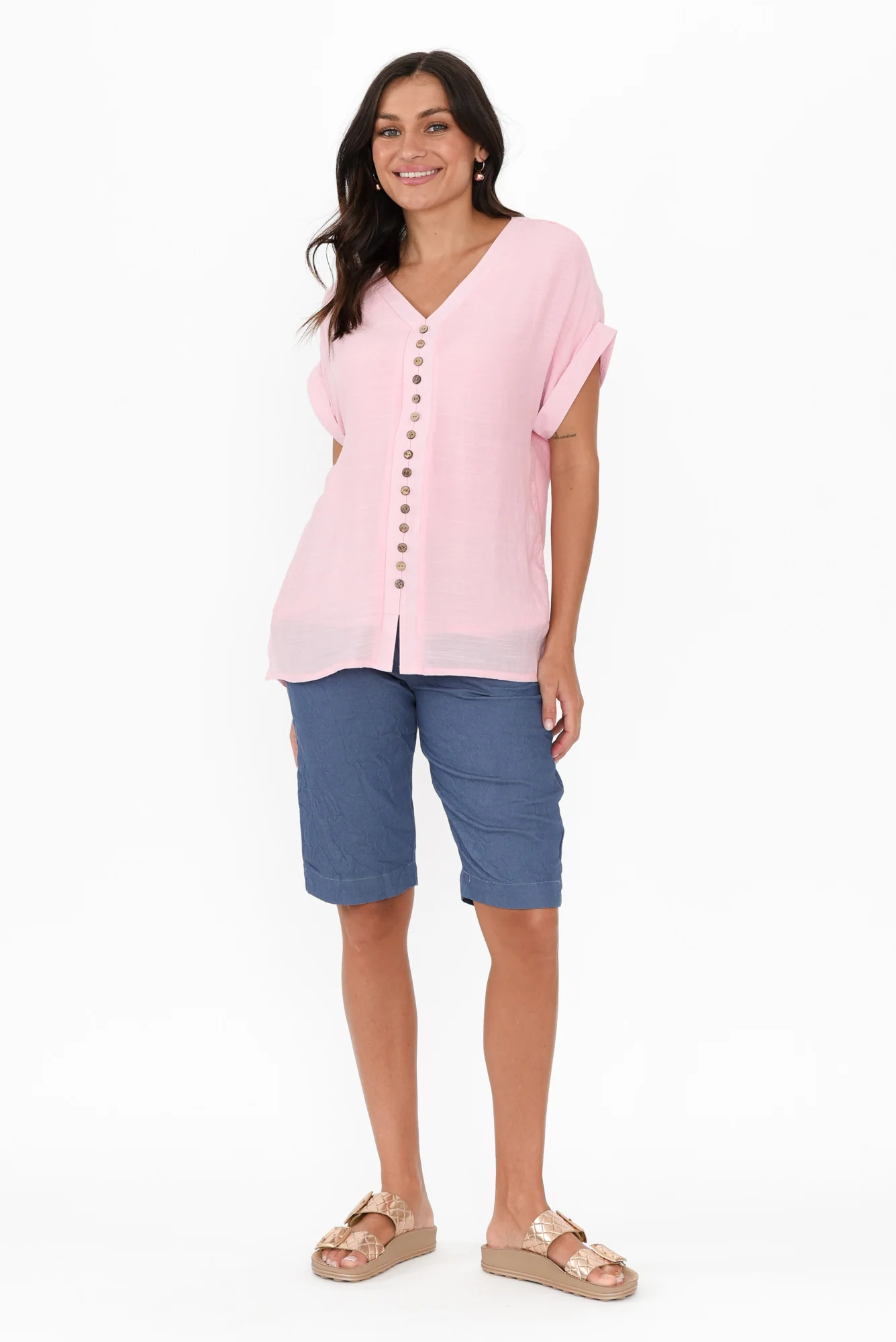 Miray Light Pink Button Top