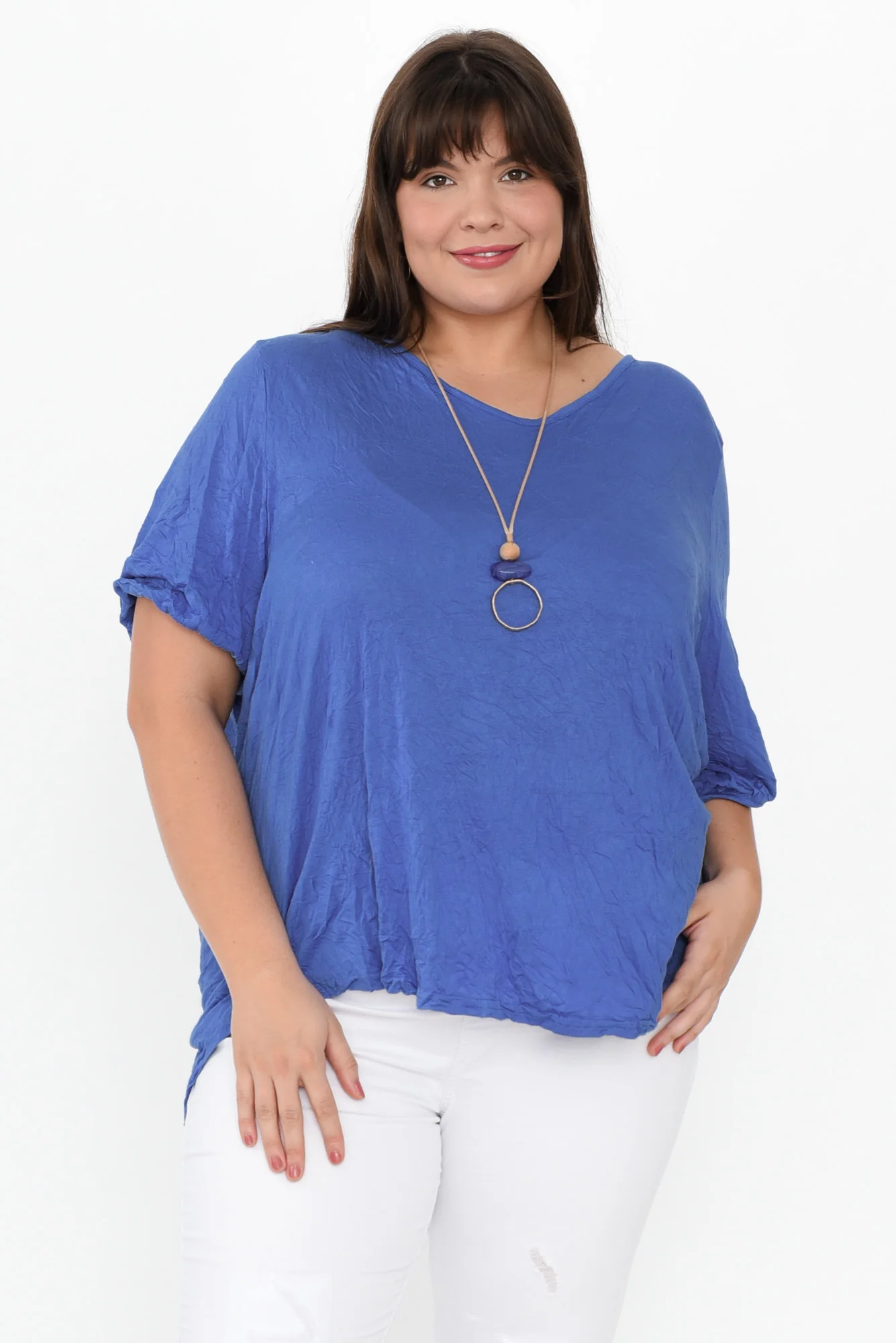 Agnes Cobalt Crinkle Cotton Hi Lo Top