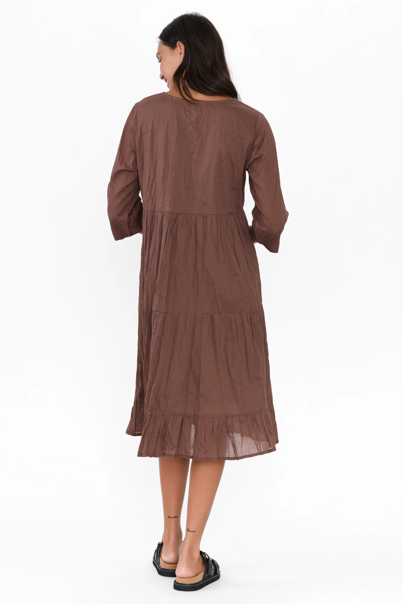 Milana Chocolate Crinkle Cotton Dress