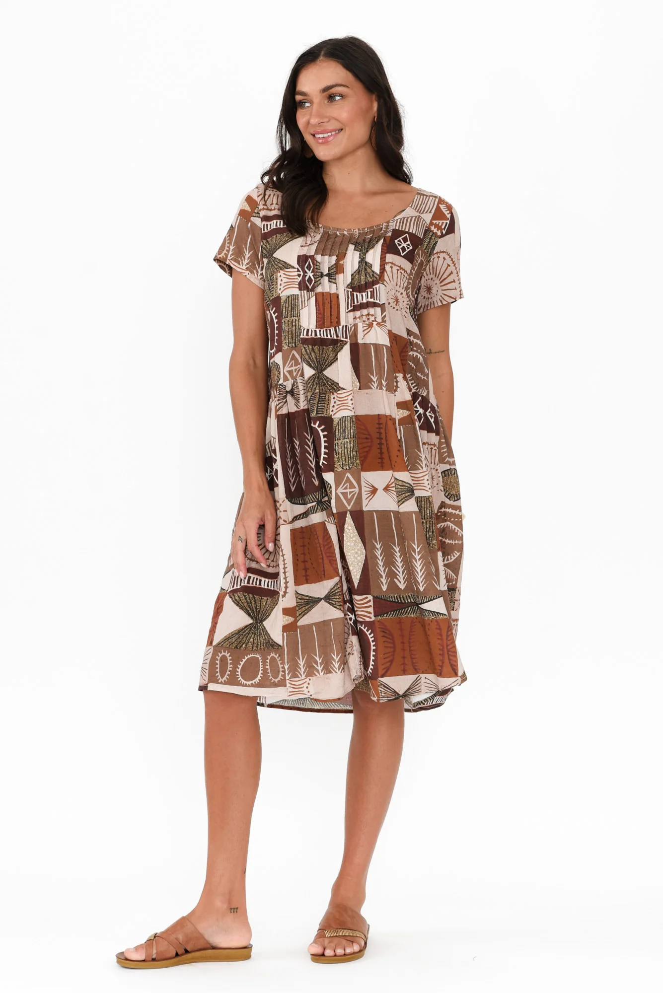 Hanoi Mocha Mosaic Cotton Blend Dress