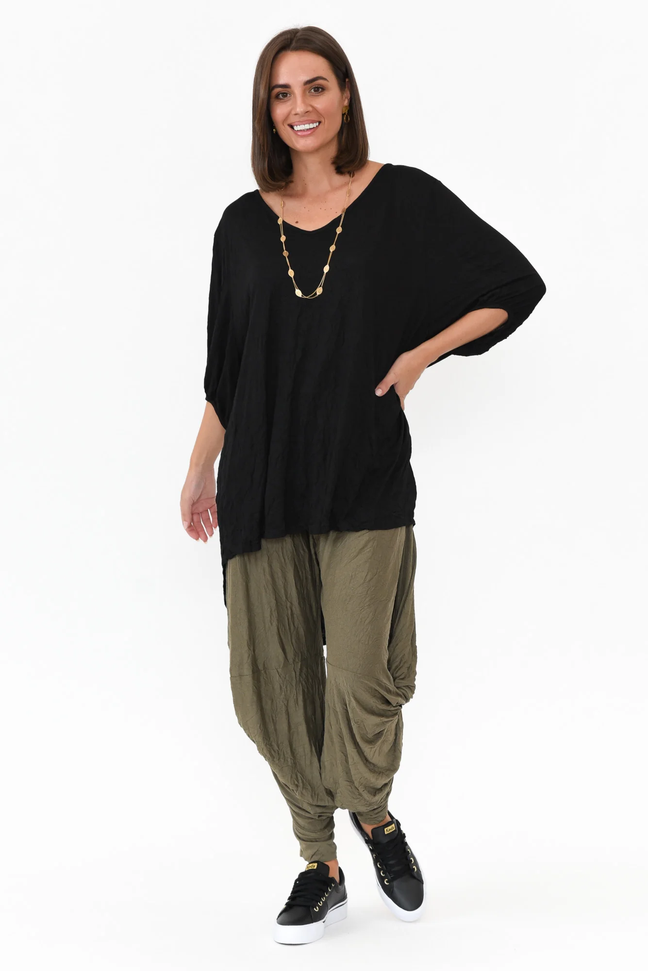 Khaki Crinkle Cotton Cloud Pants